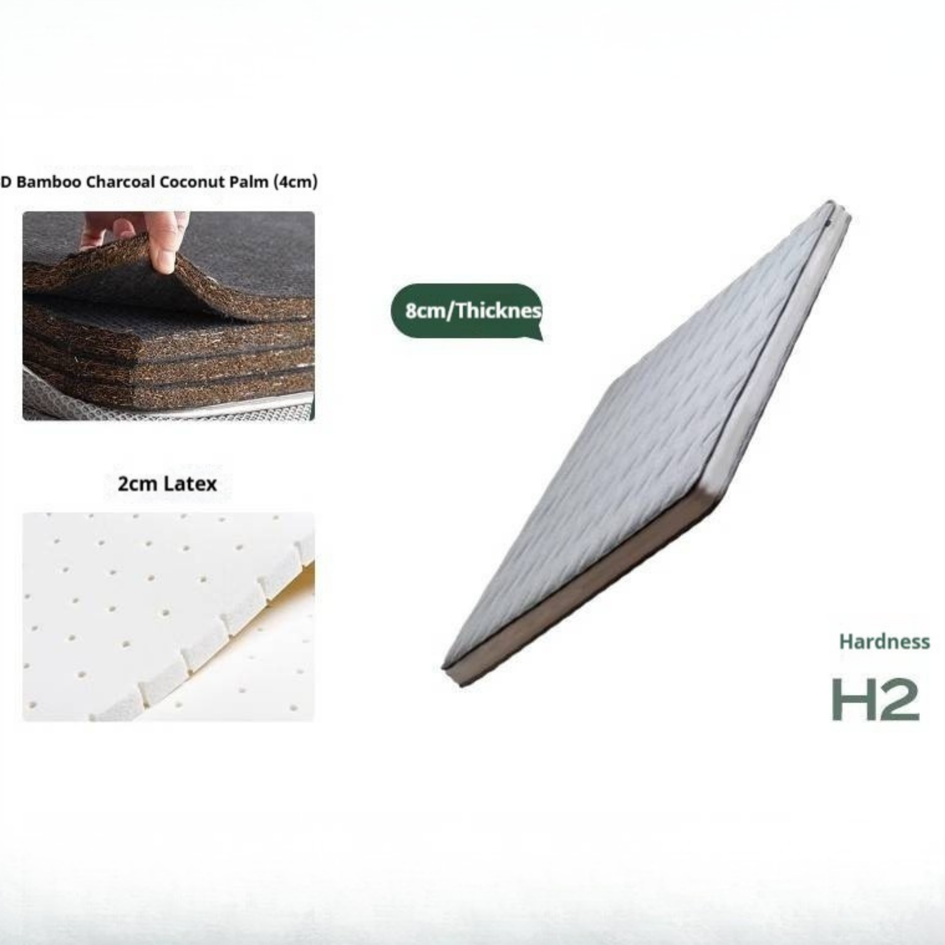 Eco-Friendly Coconut Palm and Bamboo Charcoal Latex Mattress — Zero-Glue, Antibacterial, Breathable, Thin Design