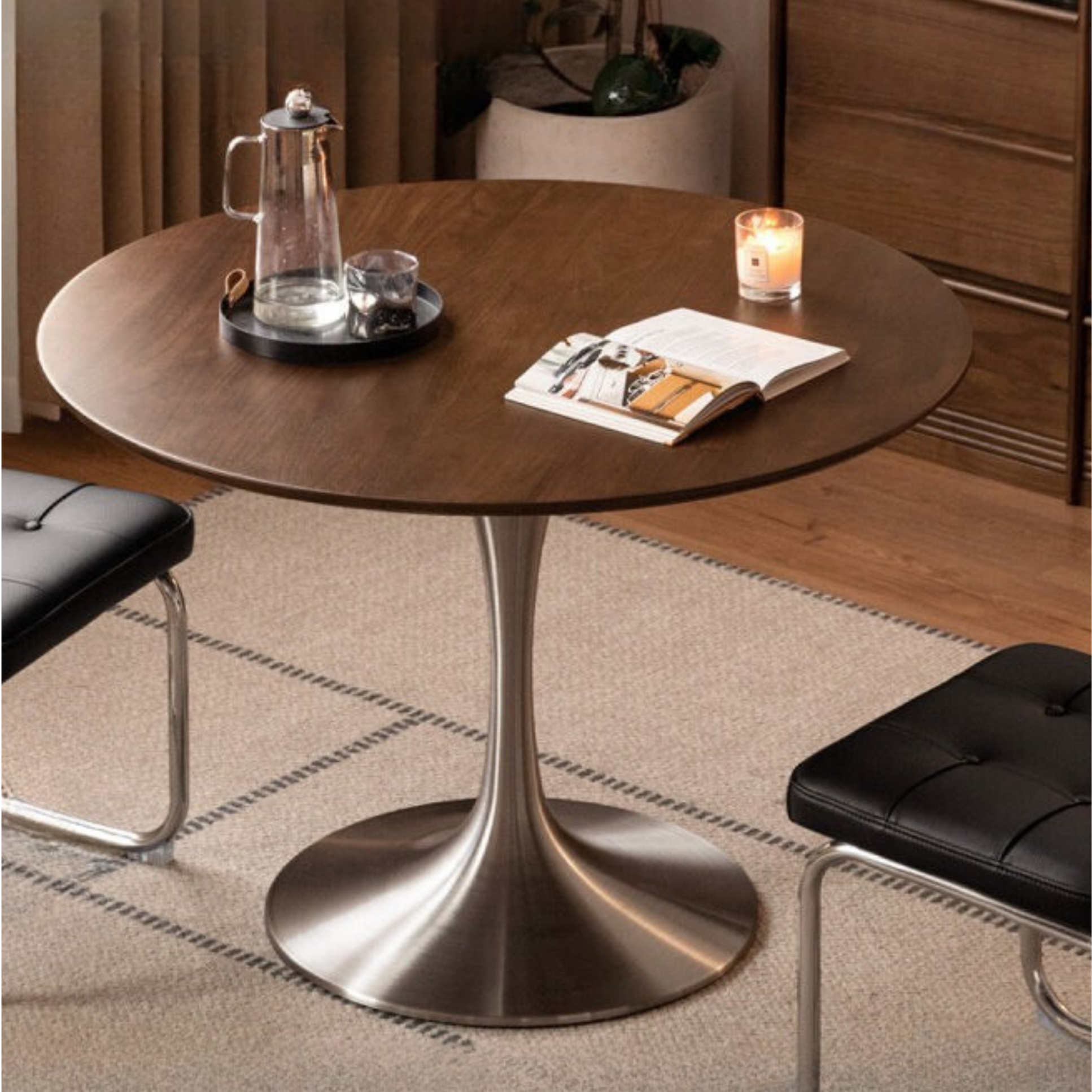 Black Walnut Solid Wood Dining Table Bauhaus Style