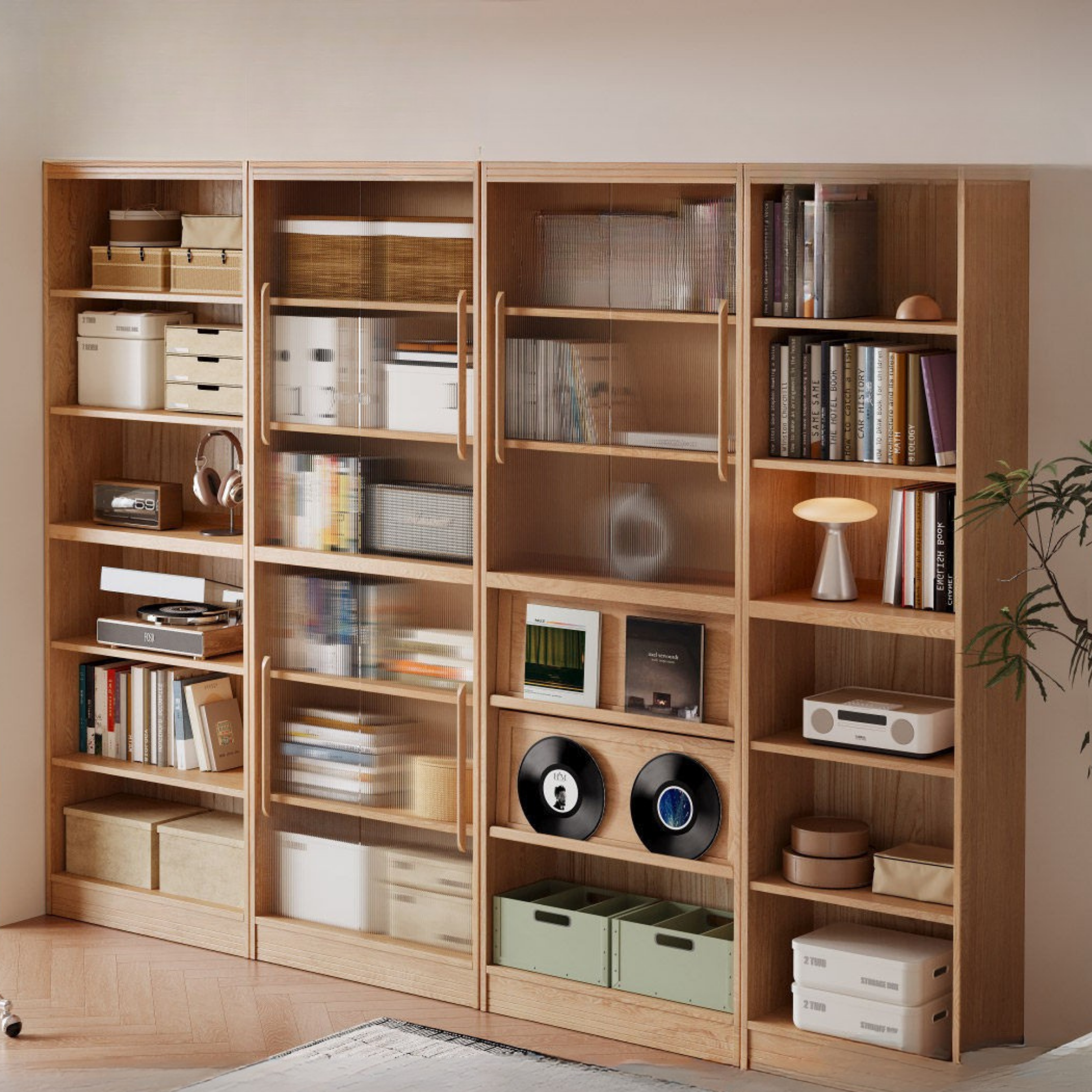Ash, Oak, Cherry Solid Wood Bookshelf Integrated Wall-Mounted Minimalist
