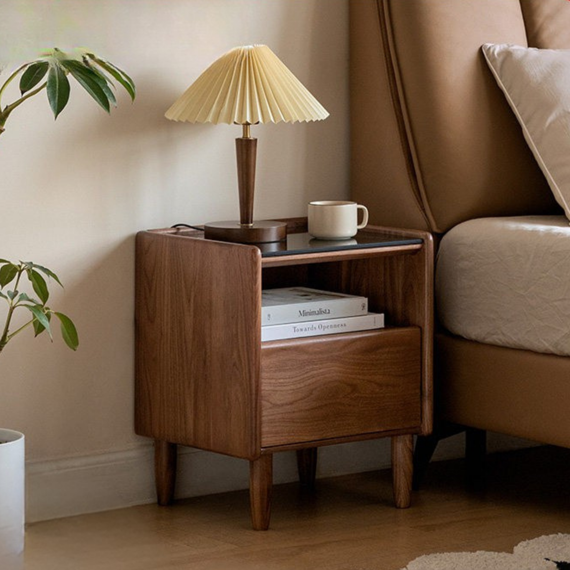 Black Walnut, Catalpa, Sandalwood Solid Wood Nightstand Modern Minimalist