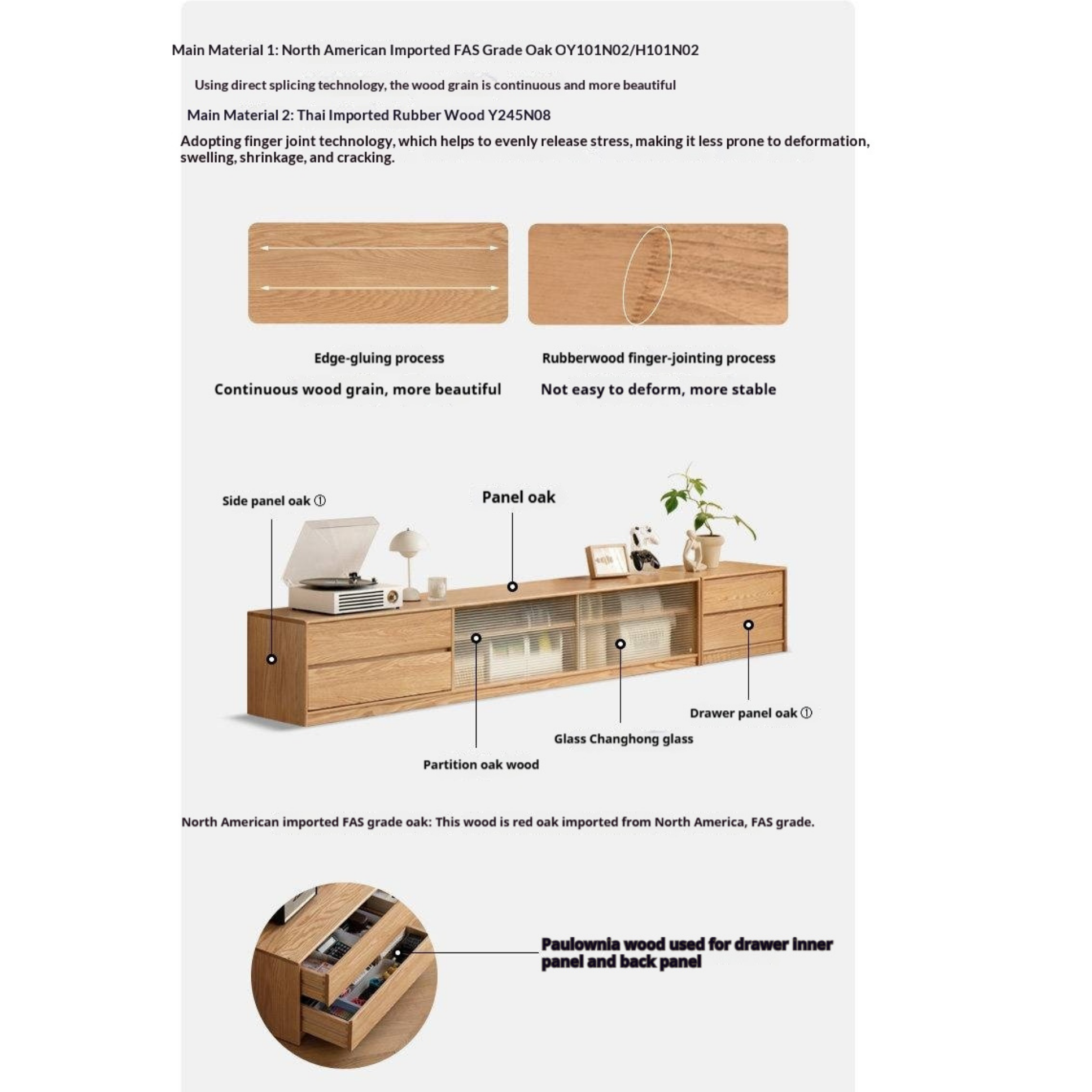 Solid RubberWood, Oak Solid Wood TV Cabinet Floor Combination,