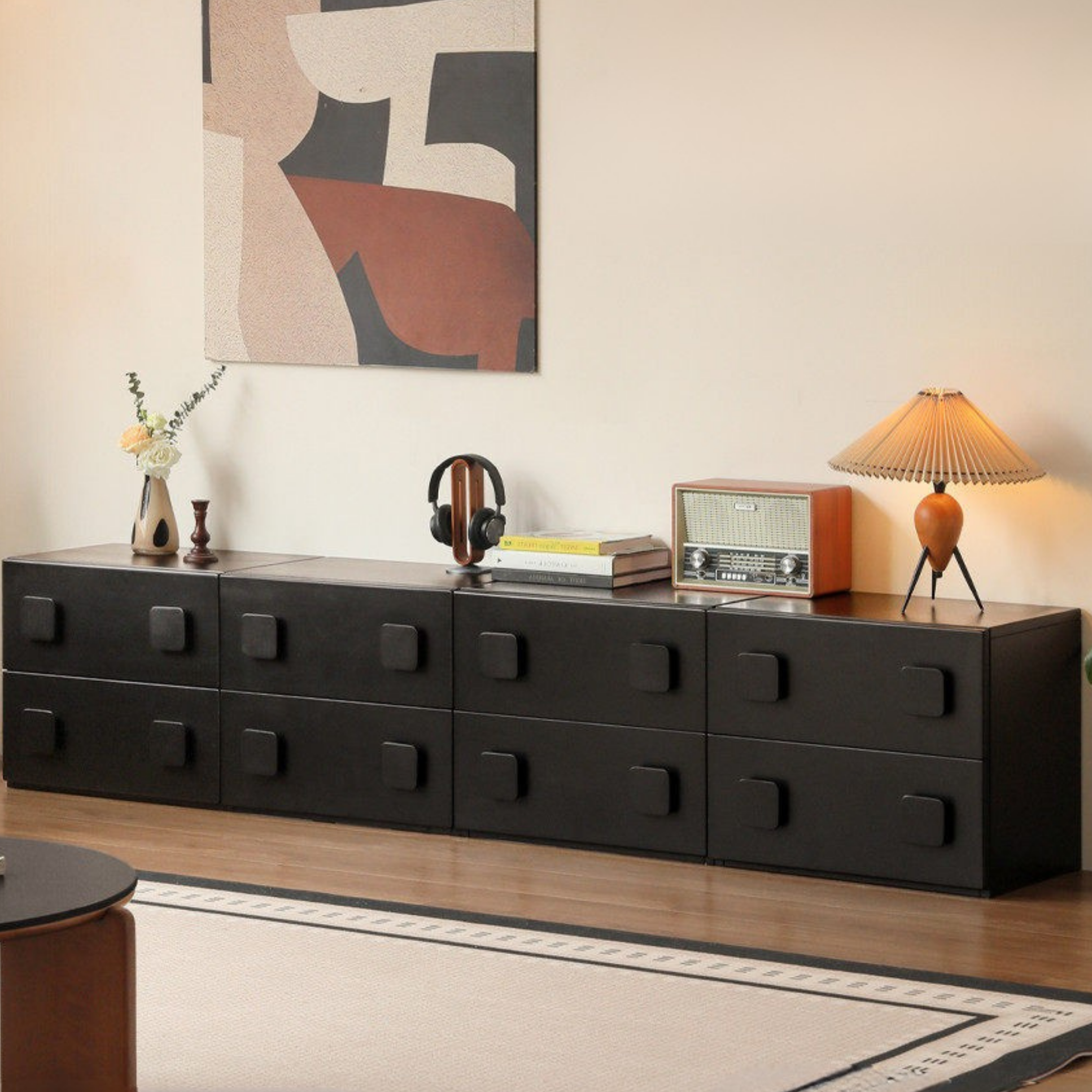 Solid RubberWood TV French Retro Floor Module Combination TV Cabinet.