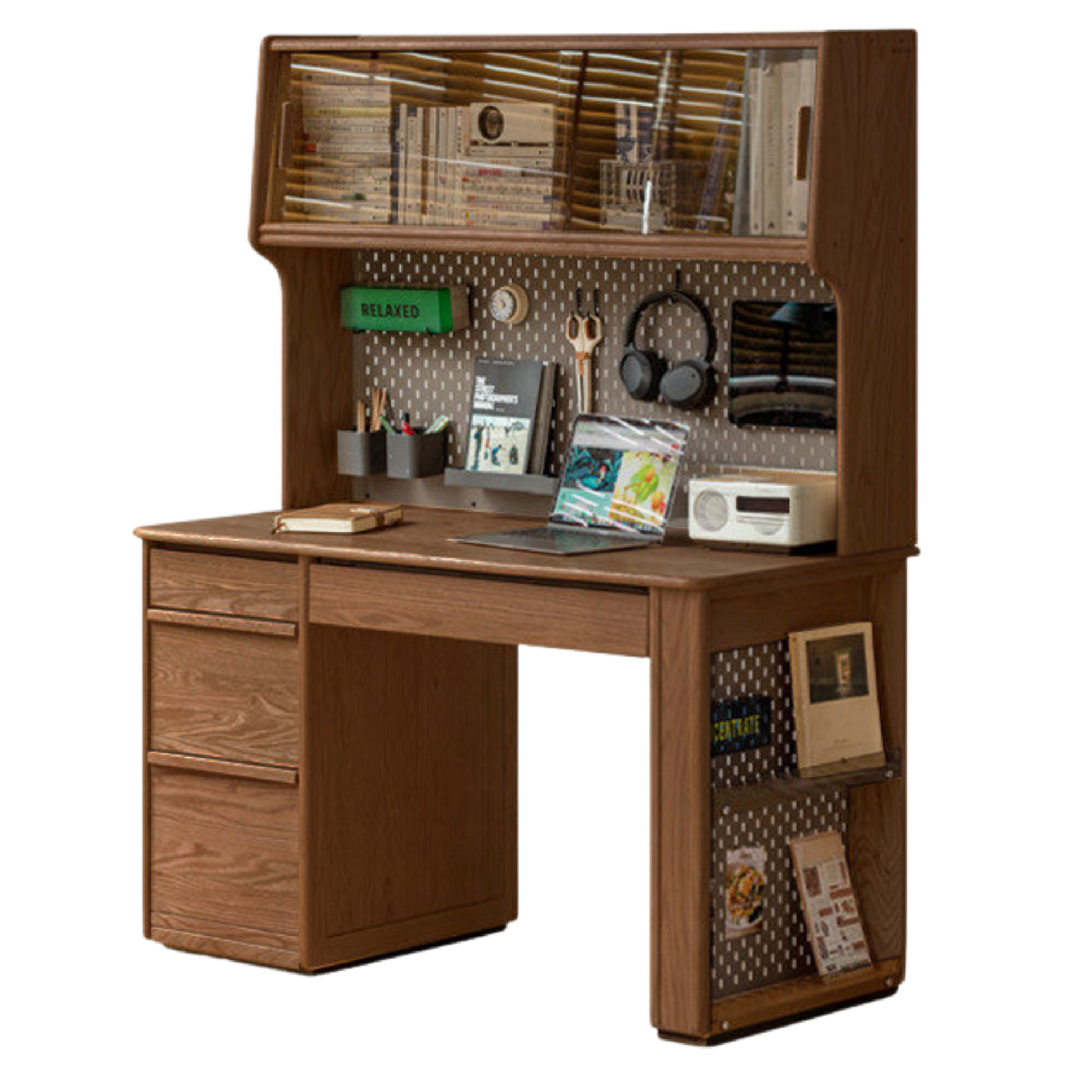 Oak Solid Wood Modern Computer Desk With Shelf