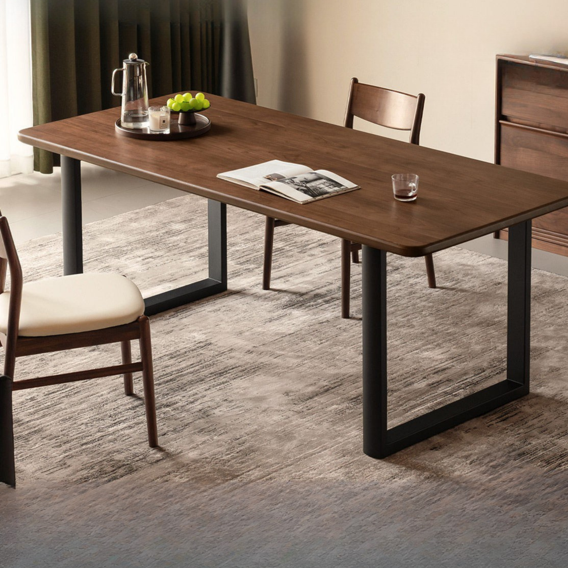 Black Walnut, Sandalwood Solid Wood Italian Light Luxury Dining Table