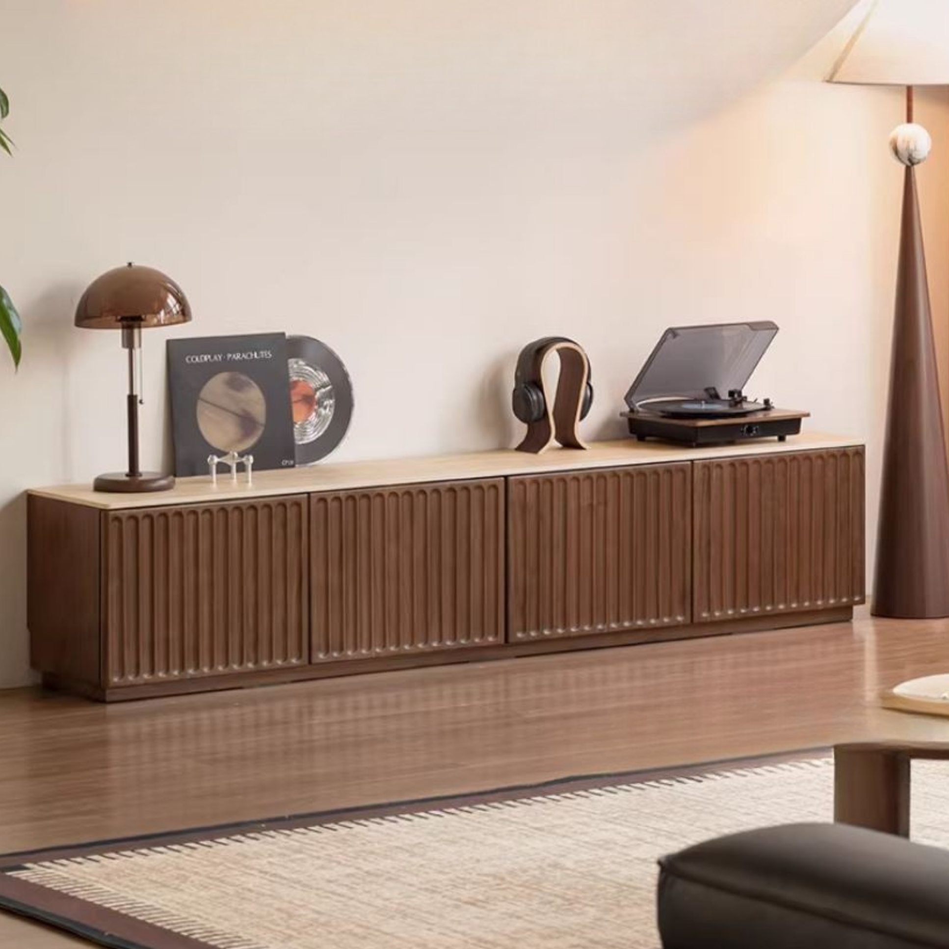 Black Walnut Solid Wood TV Cabinet with Vintage Style Floor-Standing Design