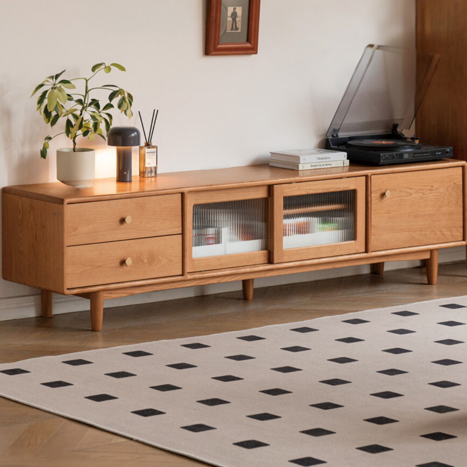 Cherry, Ash Solid Wood Modern TV Cabinet.