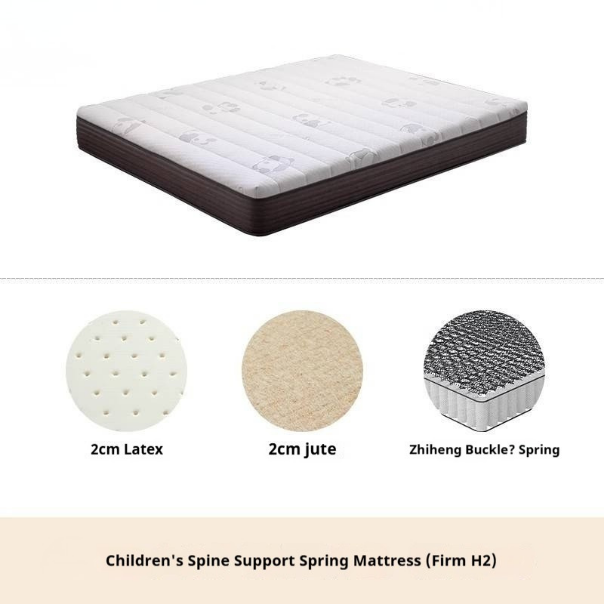 Children's Eco-Friendly Glue-Free Mattress — Panda Jute Spring, Coconut Fiber, Double Latex