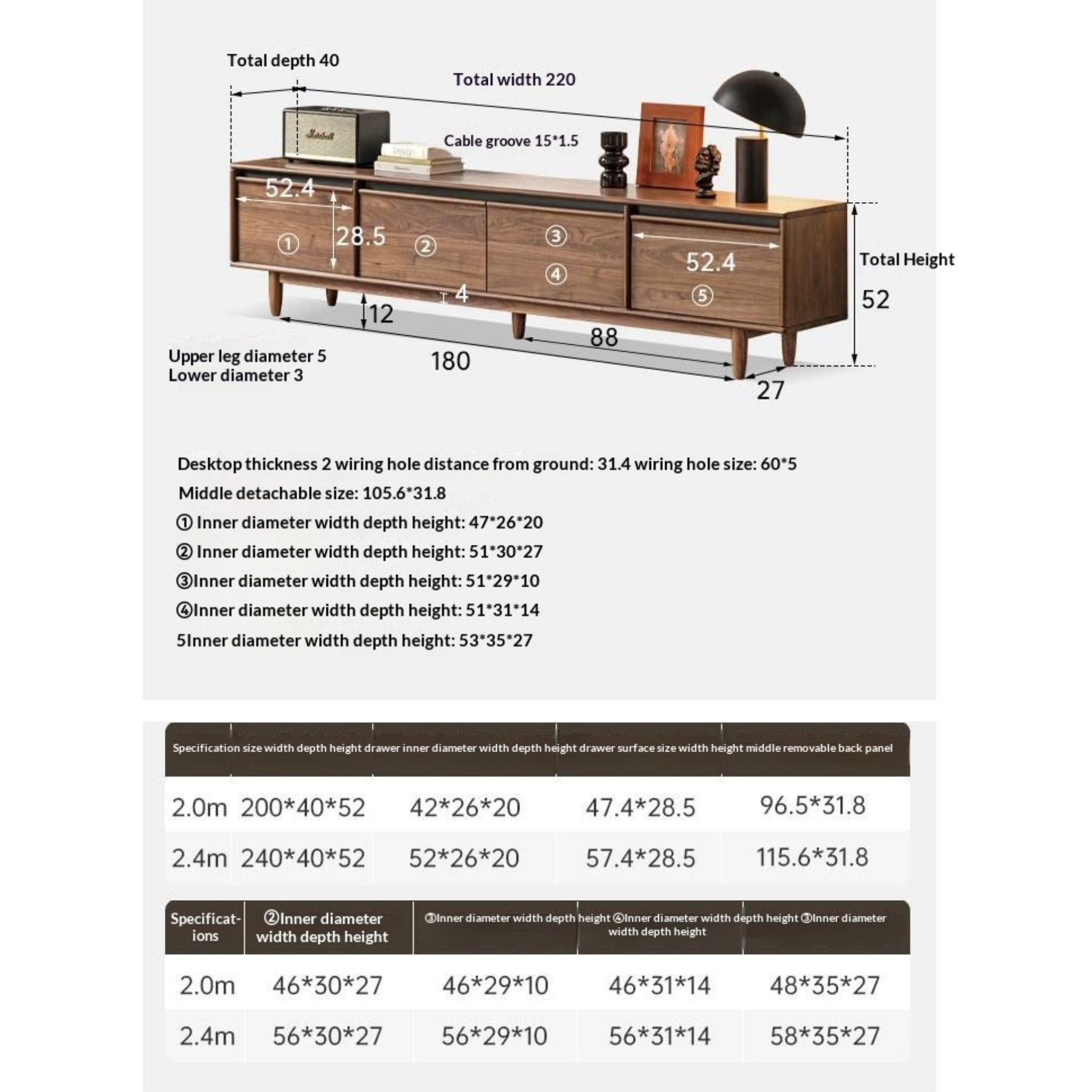 Black Walnut, Sandalwood, Ash Solid Wood Skeleton Line TV Cabinet.