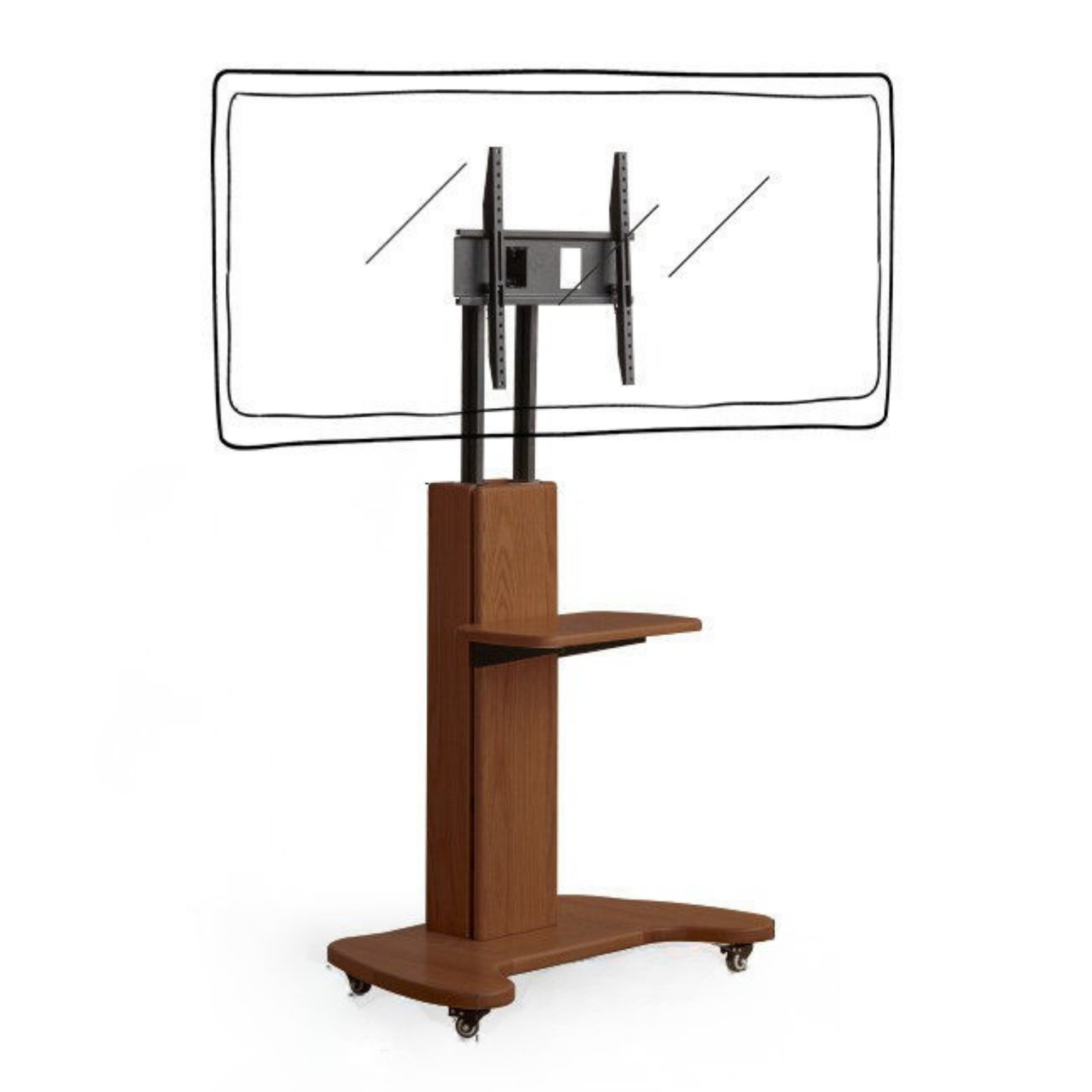 Oak Solid Wood TV Stand, Mobile Floor to Floor TV Cabinet.