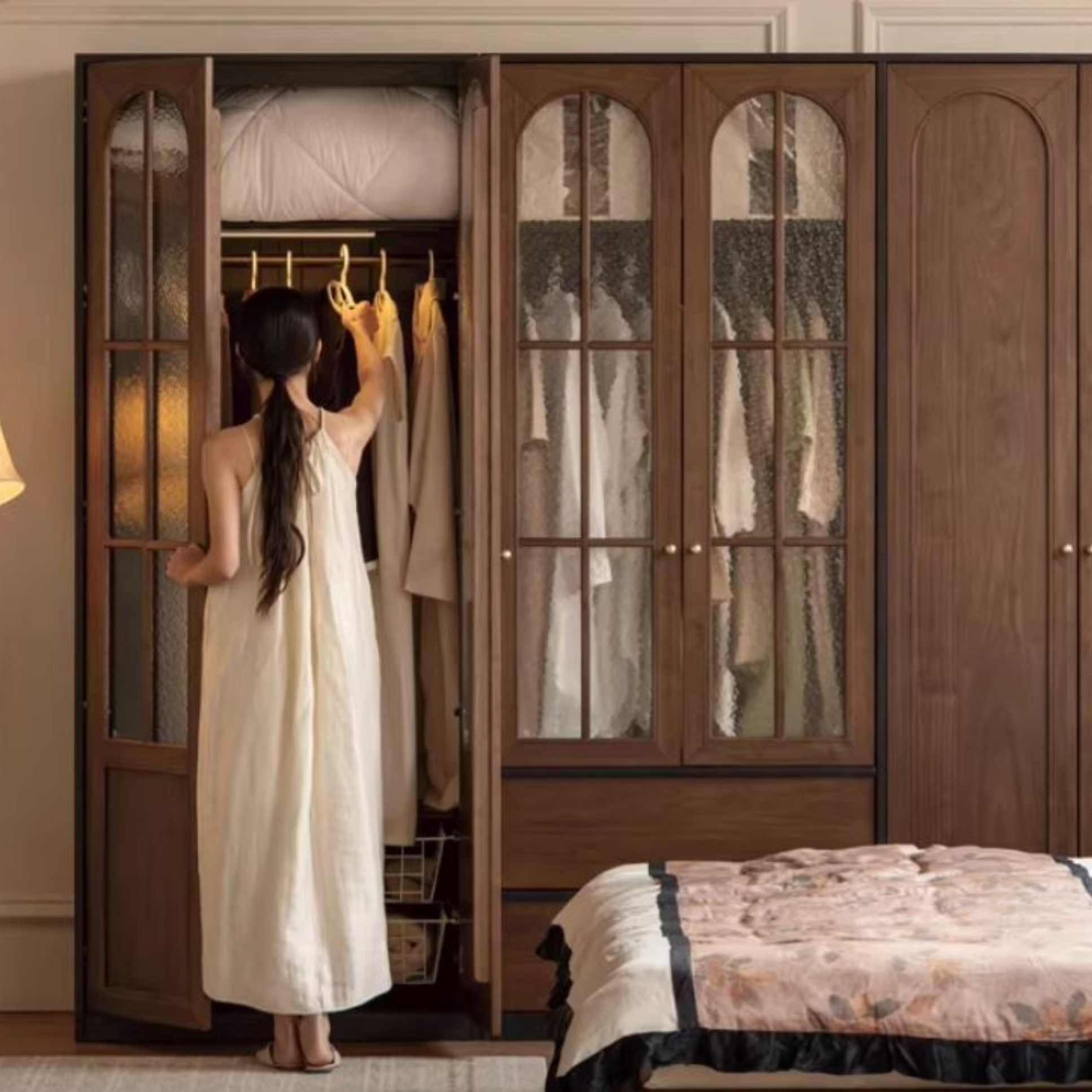 Black Walnut Solid Wood Wardrobe French Retro Style