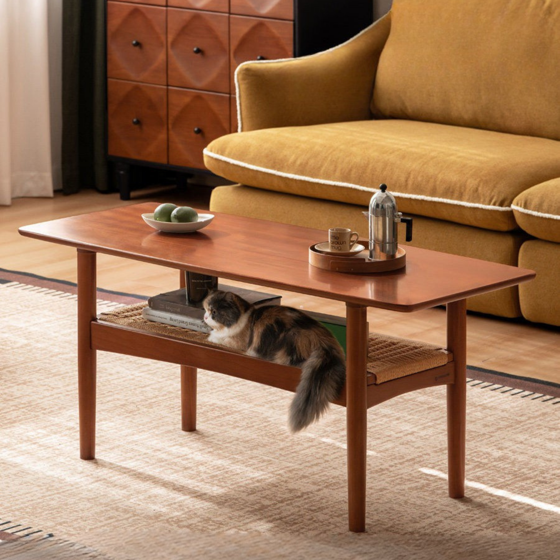 Poplar Solid Wood Coffee Table Vintage Style