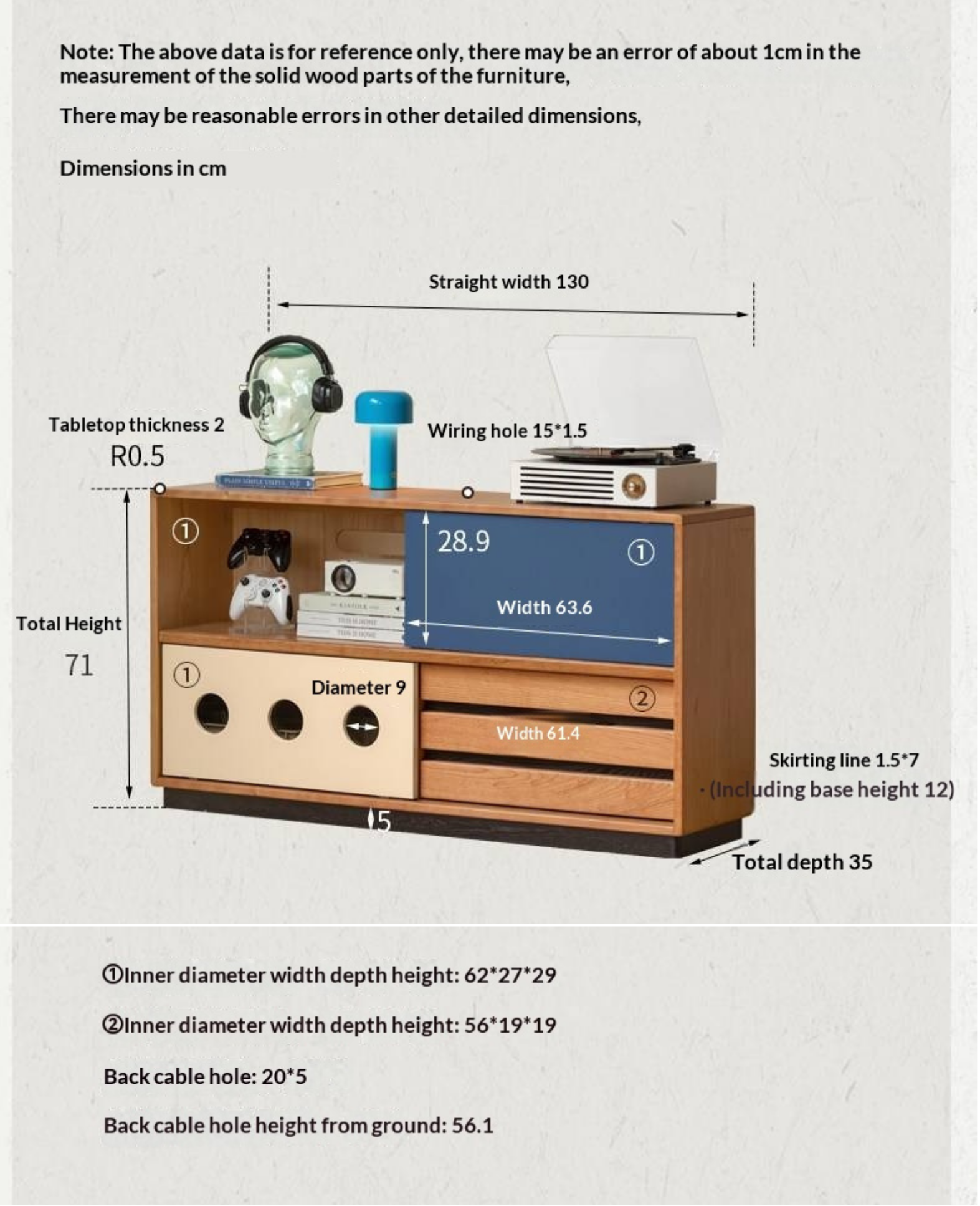 Cherry Solid Wood Vintage TV Stand with Wall-Mounted Tall Cabinet Design