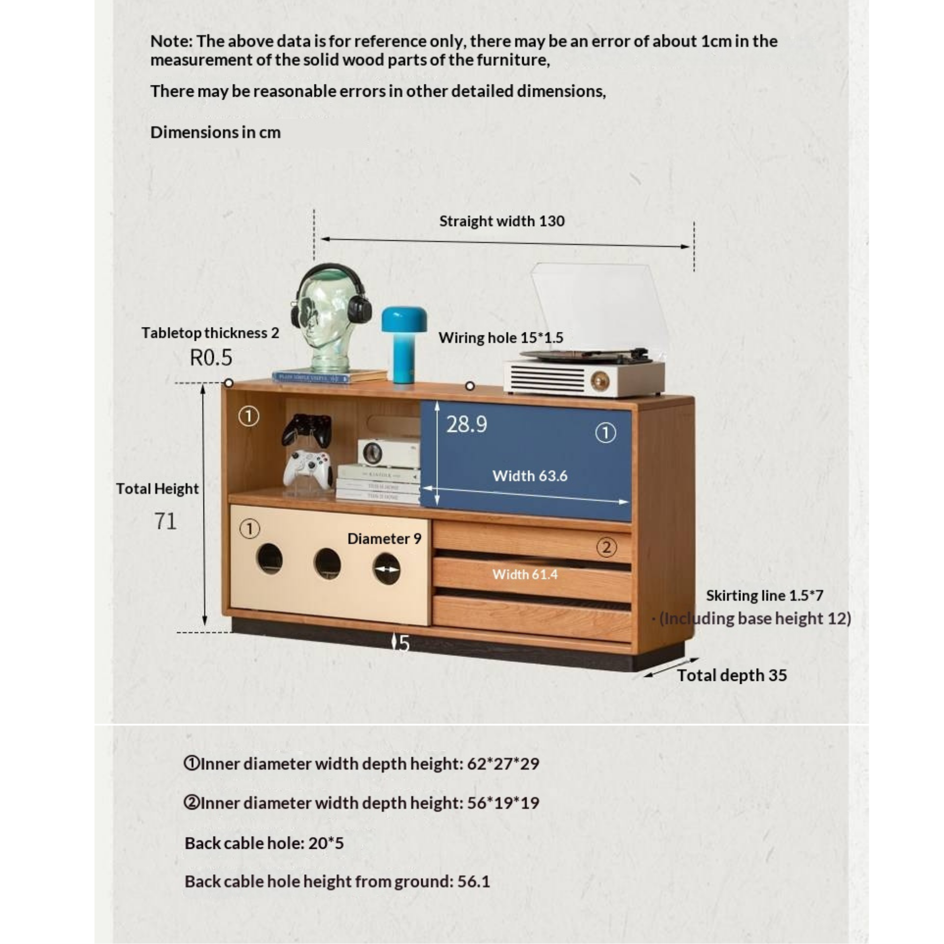 Cherry Solid Wood Vintage TV Stand with Wall-Mounted Tall Cabinet Design