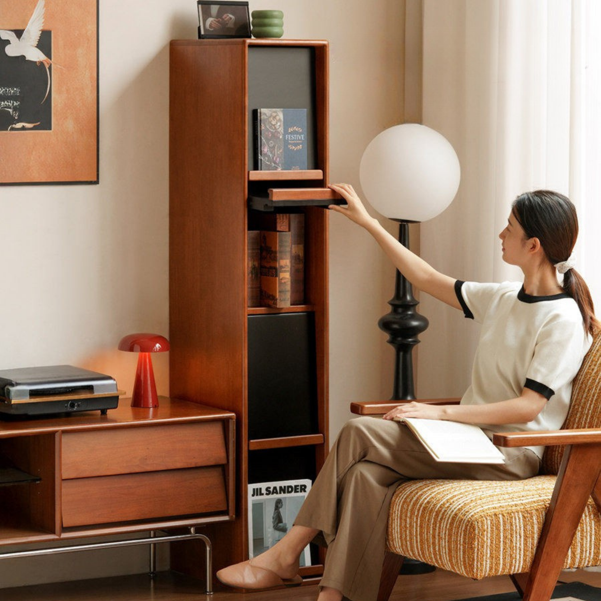 Solid Rubberwood Vintage Style Side Cabinet