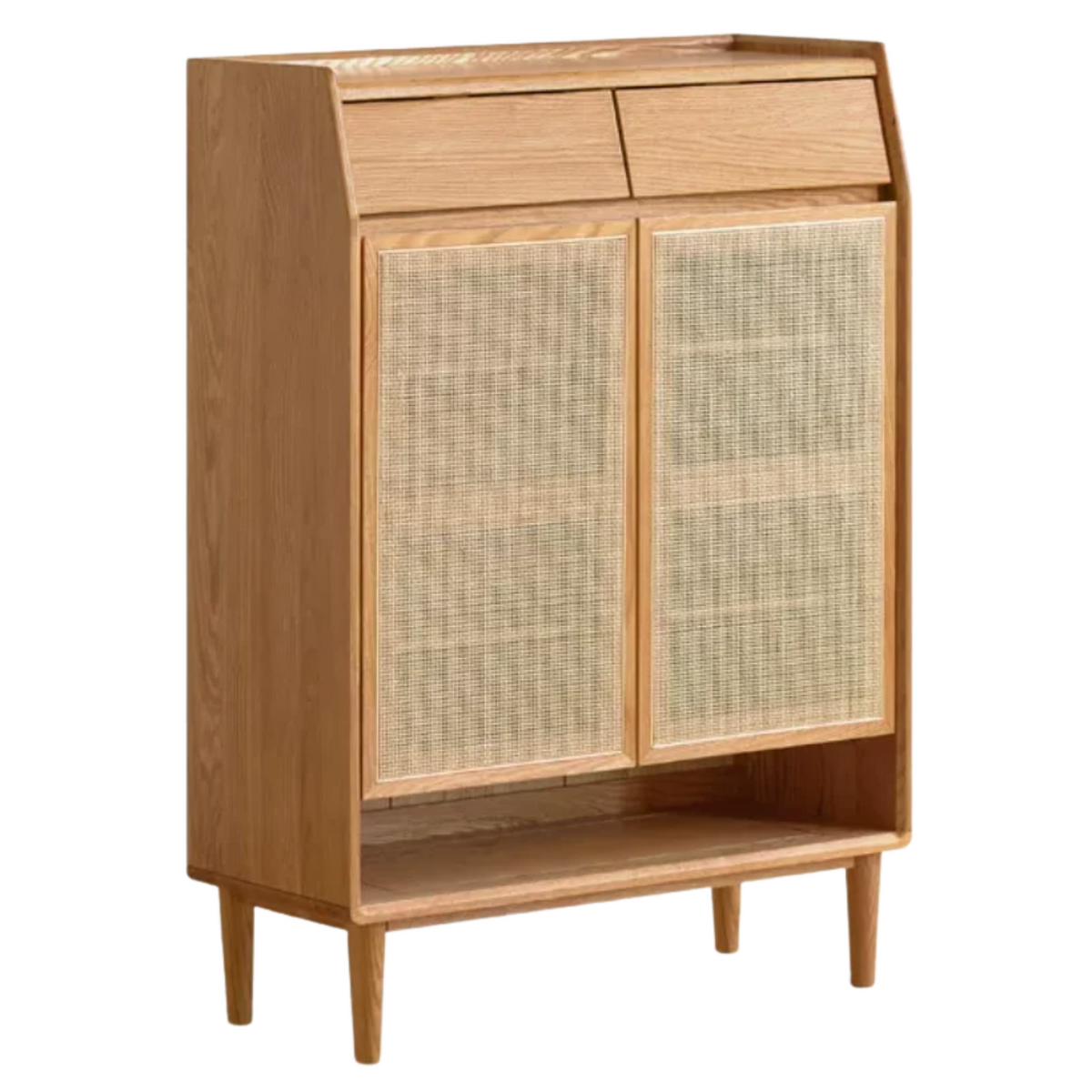 Oak Solid Wood Modern Entryway Shoe Cabinet with Drawers