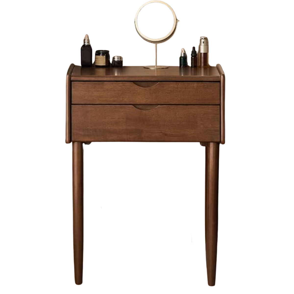 Rubberwood Solid Wood Corner Vanity Table, Walnut