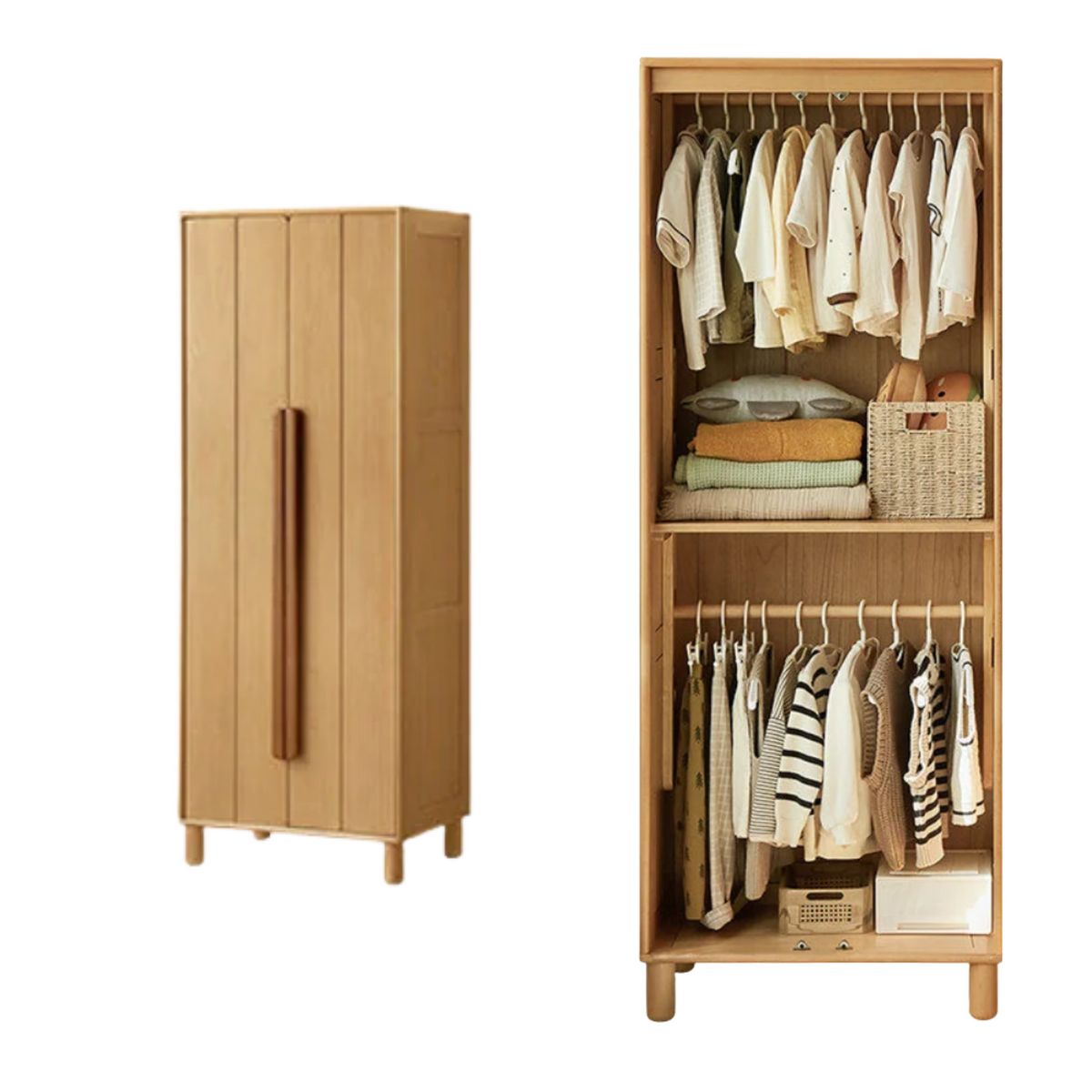 Oak, Beech Solid Wood Kids Wardrobe Free Combination