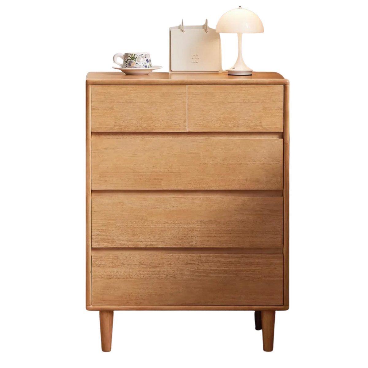 Rubberwood Solid Wood Tall Narrow Dresser with Fluted Drawer