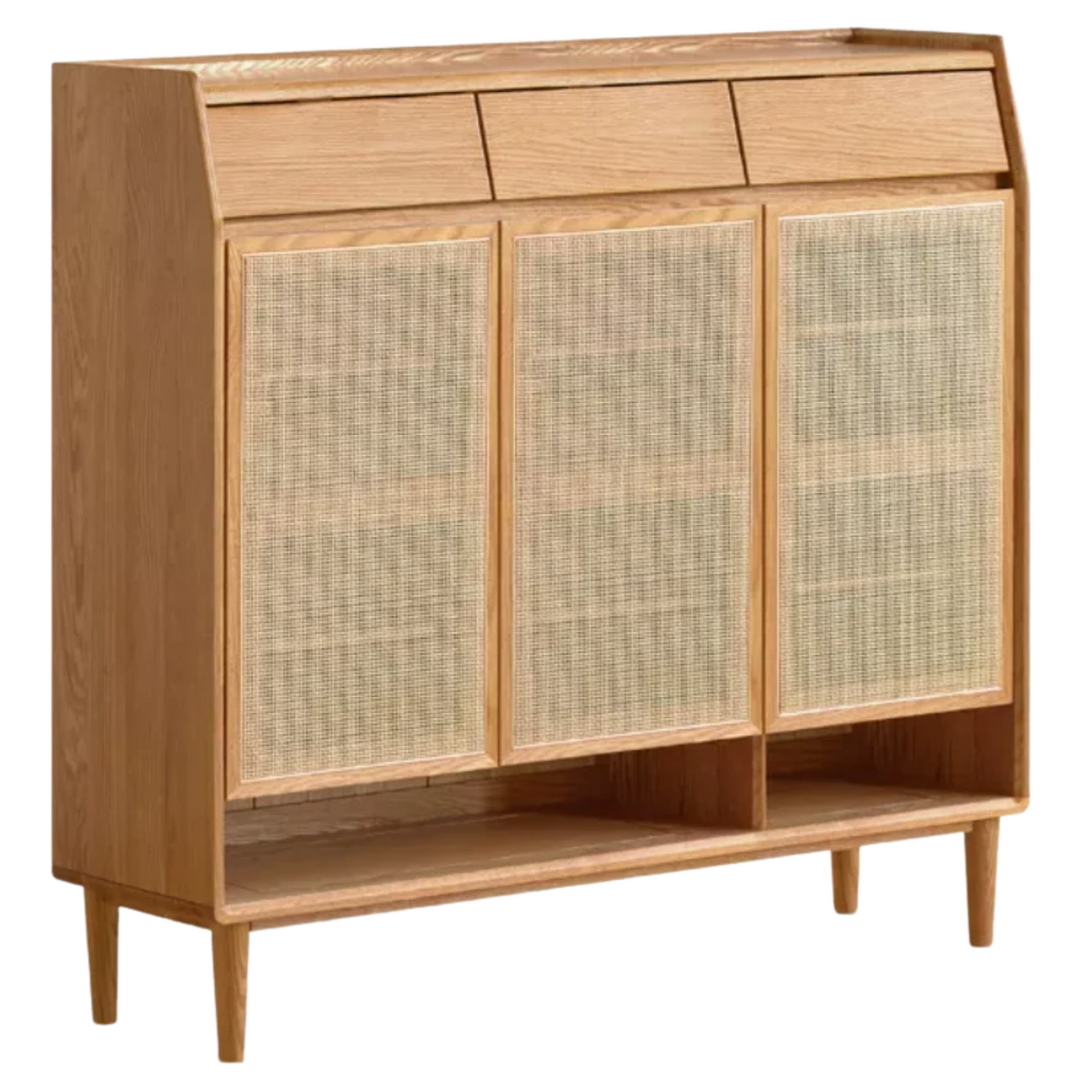 Oak Solid Wood Modern Entryway Shoe Cabinet with Drawers