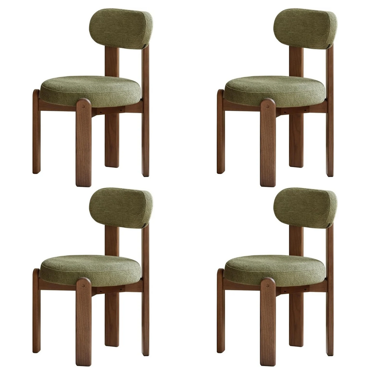 Set 2 pcs Black Walnut Solid Wood Wood Chenille Round Back Dining Chair