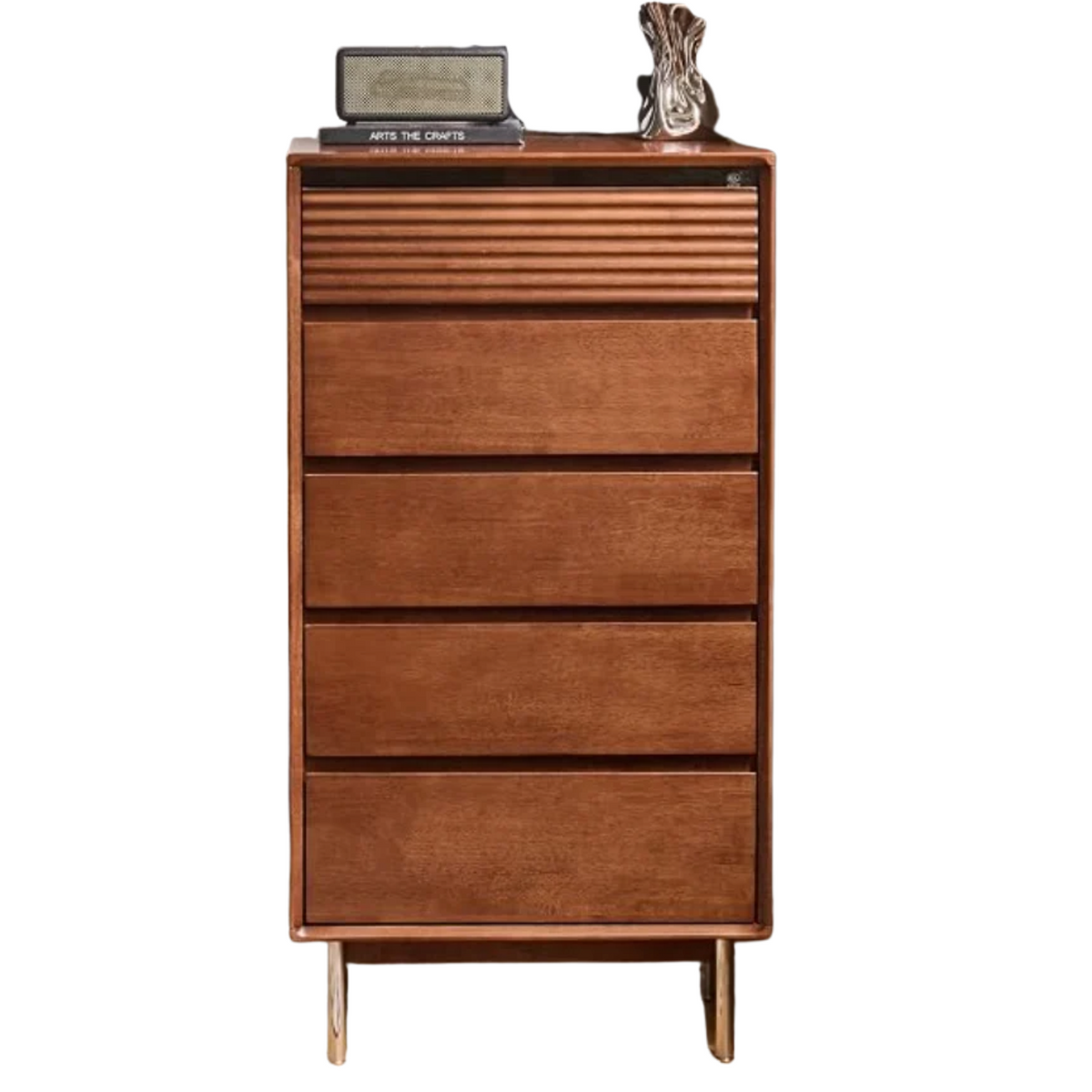 Rubberwood Solid Wood Mid-Century Dresser and Tall Chest of Drawers in Teak Finish