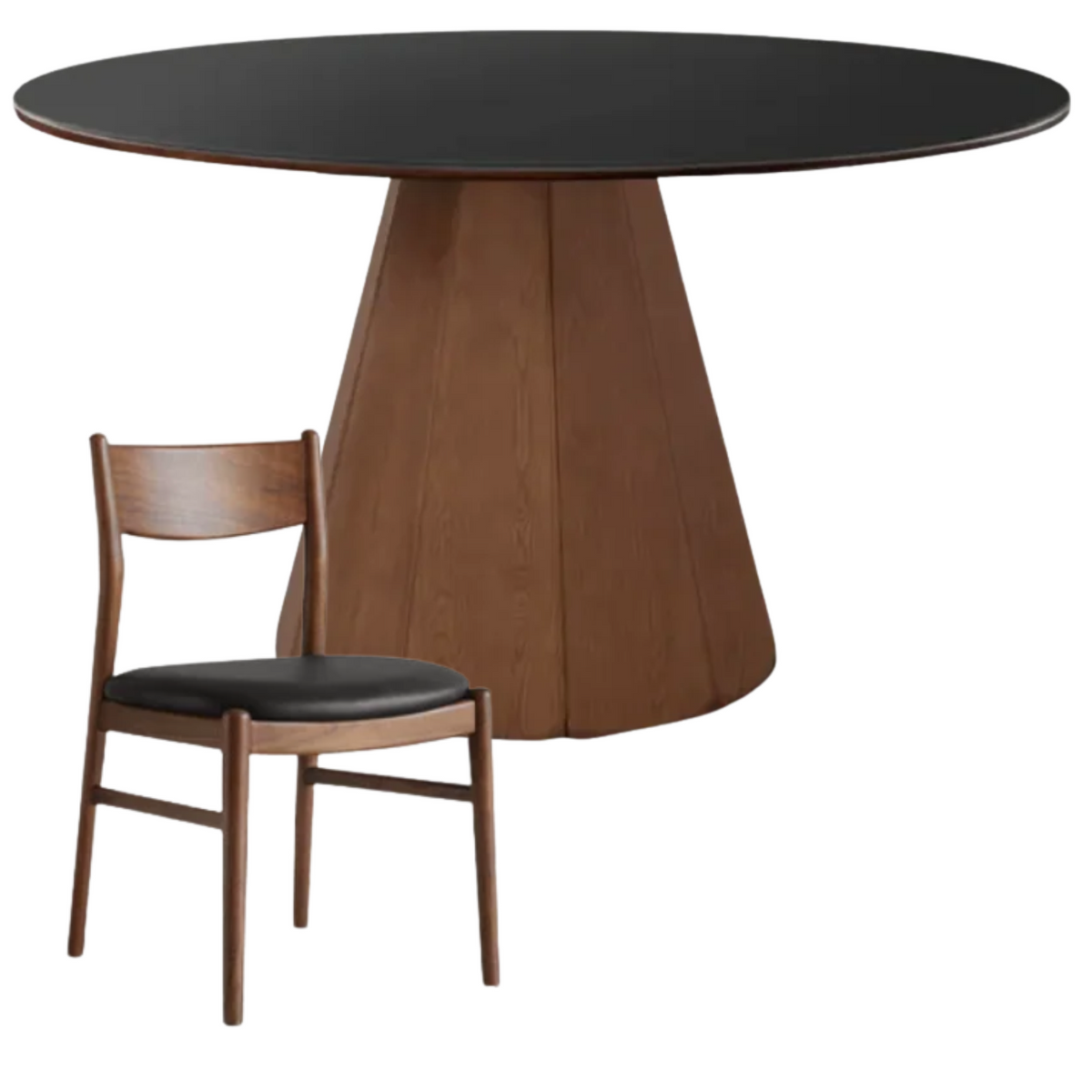 Black Walnut, Ash, Golden Pearwood Solid Wood Round Dining Table with Fluted Cone Pedestal Base