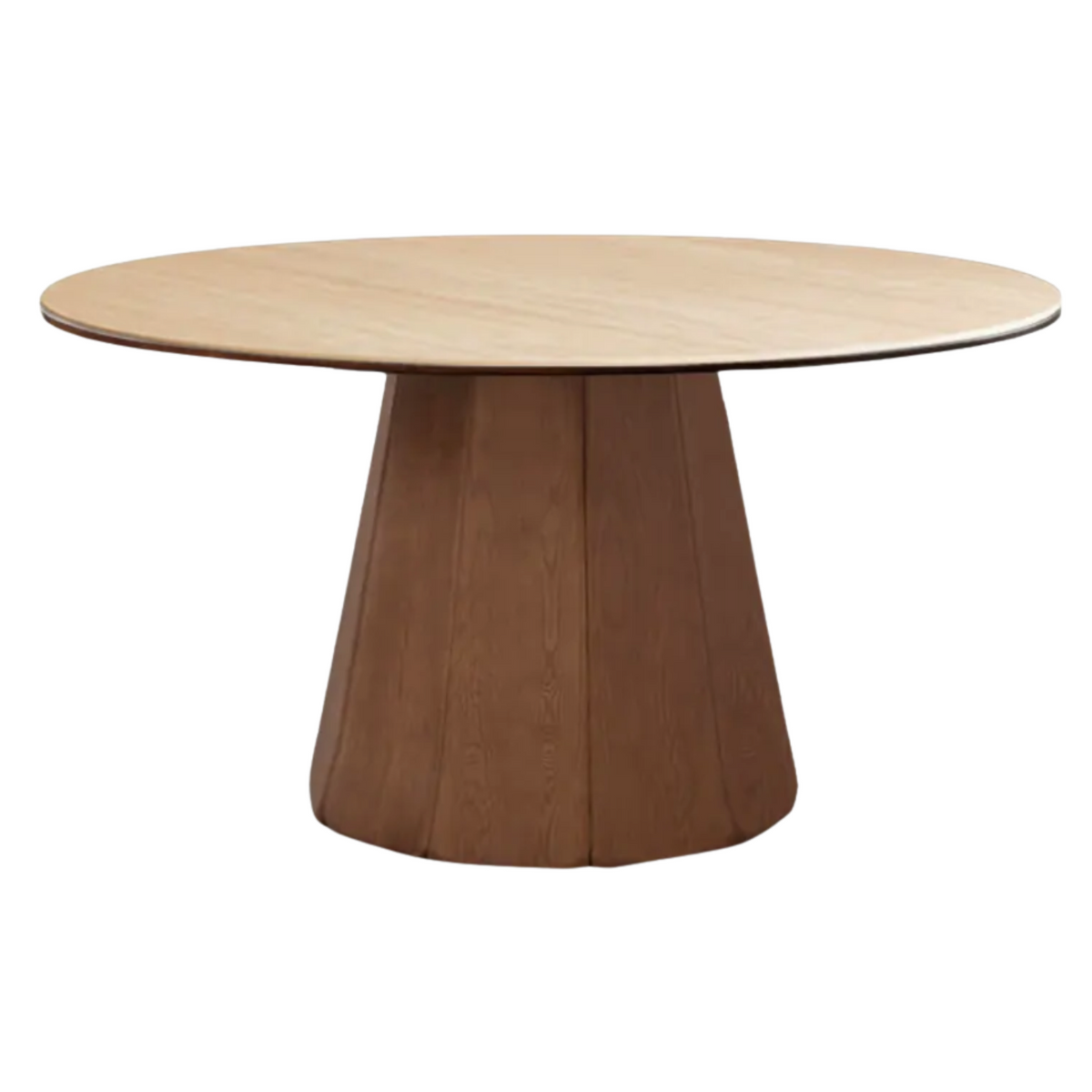 Black Walnut, Ash, Golden Pearwood Solid Wood Round Dining Table with Fluted Cone Pedestal Base
