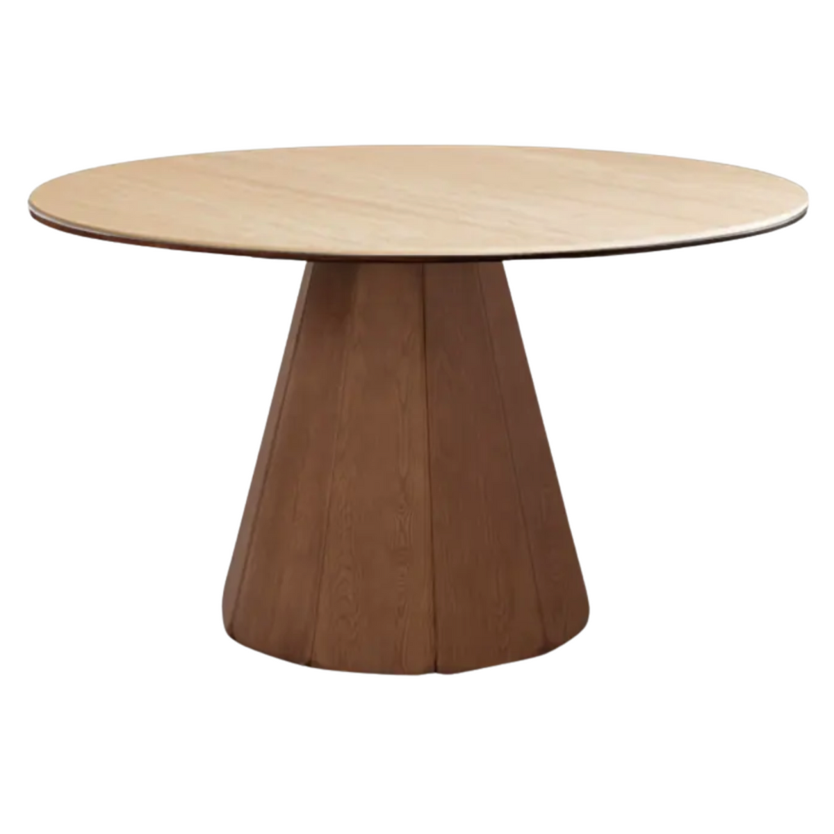 Black Walnut, Ash, Golden Pearwood Solid Wood Round Dining Table with Fluted Cone Pedestal Base
