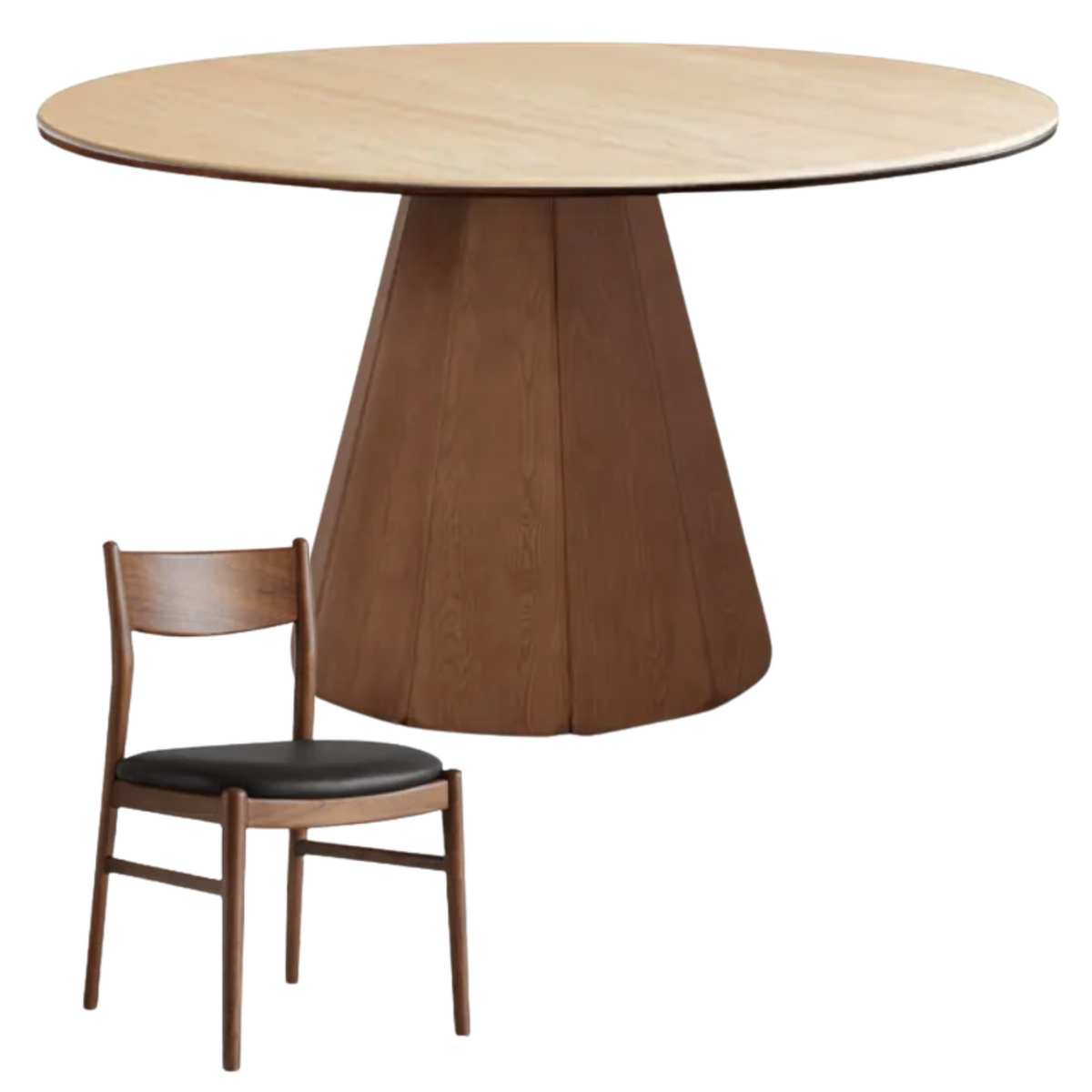 Black Walnut, Ash, Golden Pearwood Solid Wood Round Dining Table with Fluted Cone Pedestal Base