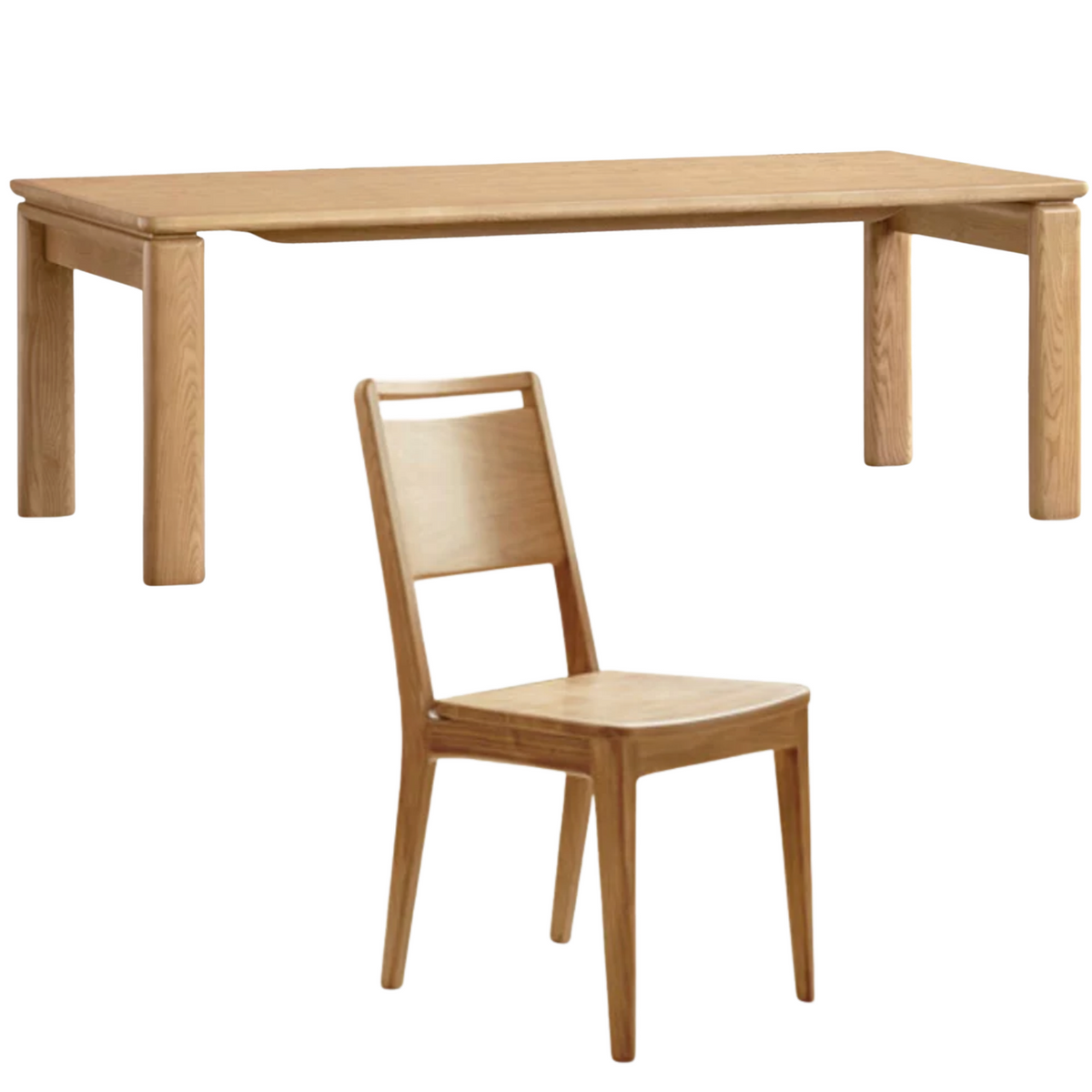 Ash Solid Wood Thick-Top Dining Table, Modern Rustic Kitchen Table with Optional 4 Solid Wood Chairs