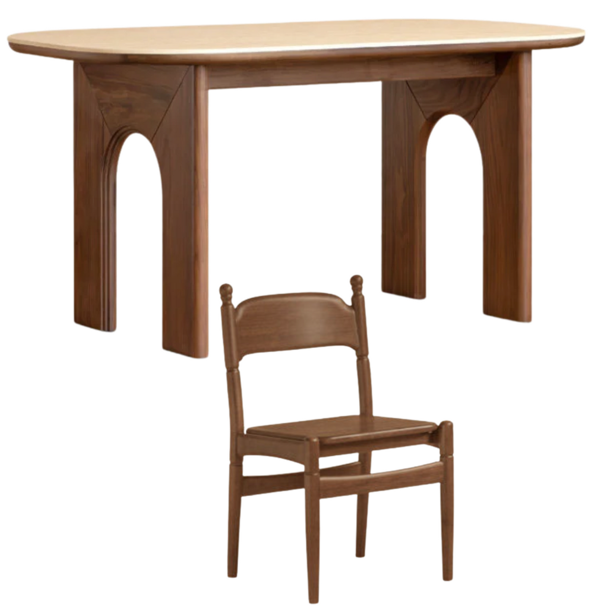 Black Walnut, Oak Solid Wood Oval Dining Table with Sculptural Arch Base