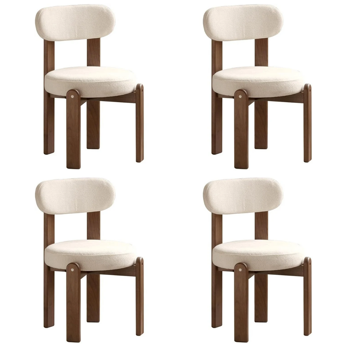 Set 2 pcs Black Walnut Solid Wood Wood Chenille Round Back Dining Chair