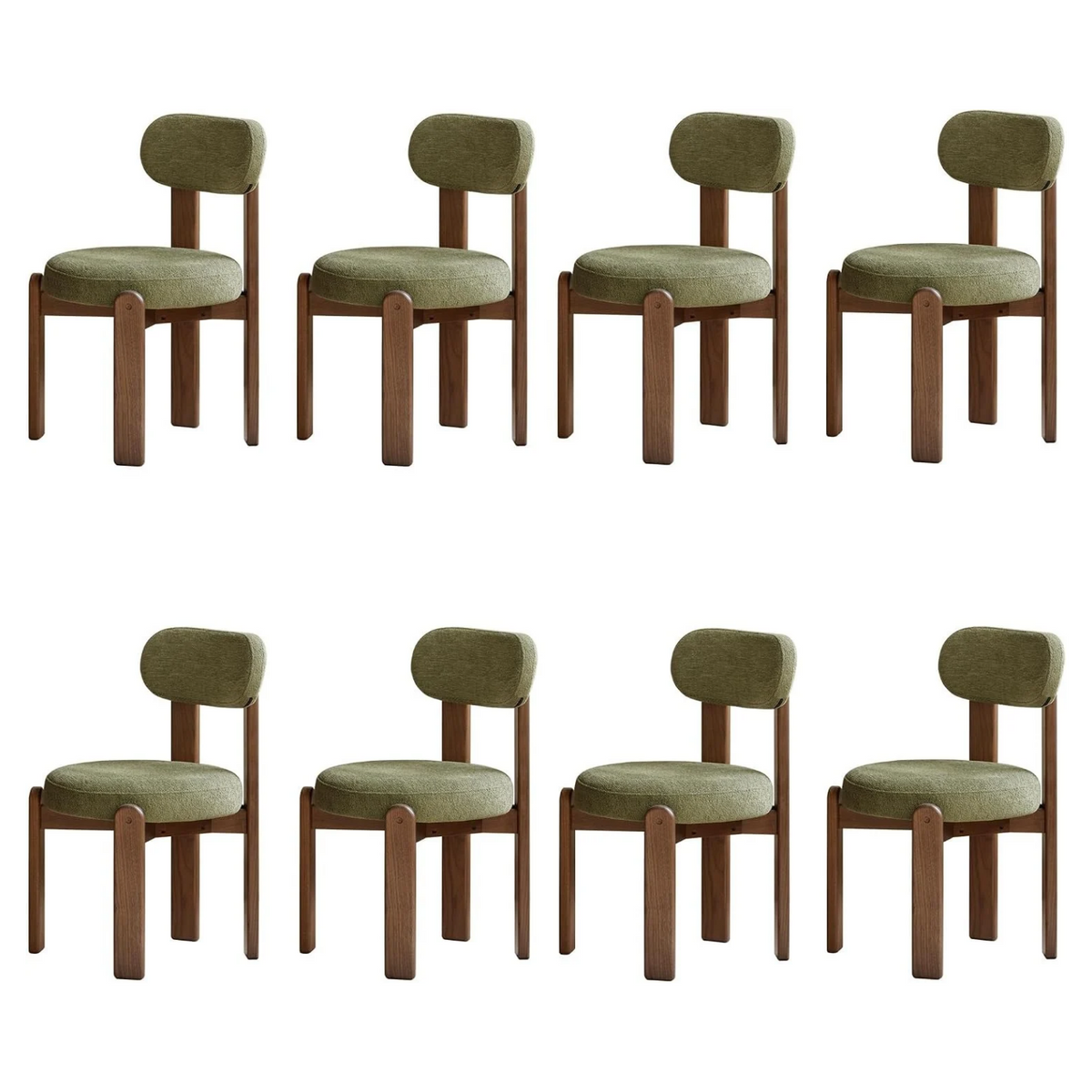 Set 2 pcs Black Walnut Solid Wood Wood Chenille Round Back Dining Chair