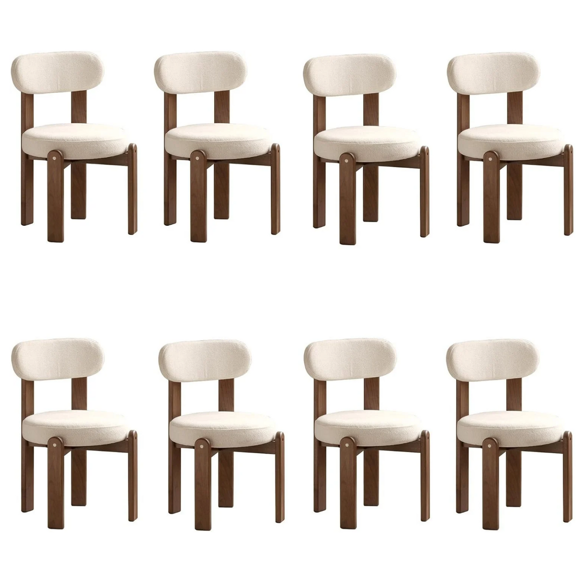 Set 2 pcs Black Walnut Solid Wood Wood Chenille Round Back Dining Chair