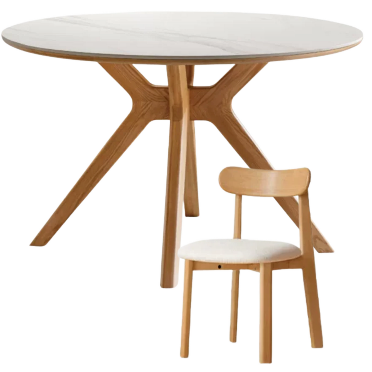 Oak Solid Wood Round Dining Table with Optional Sintered Stone Top and Chairs