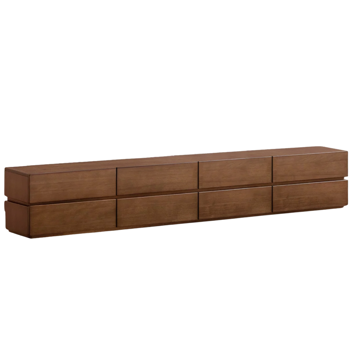 Solid Longan Hardwood Floating Media Console with Push-Open Drawers