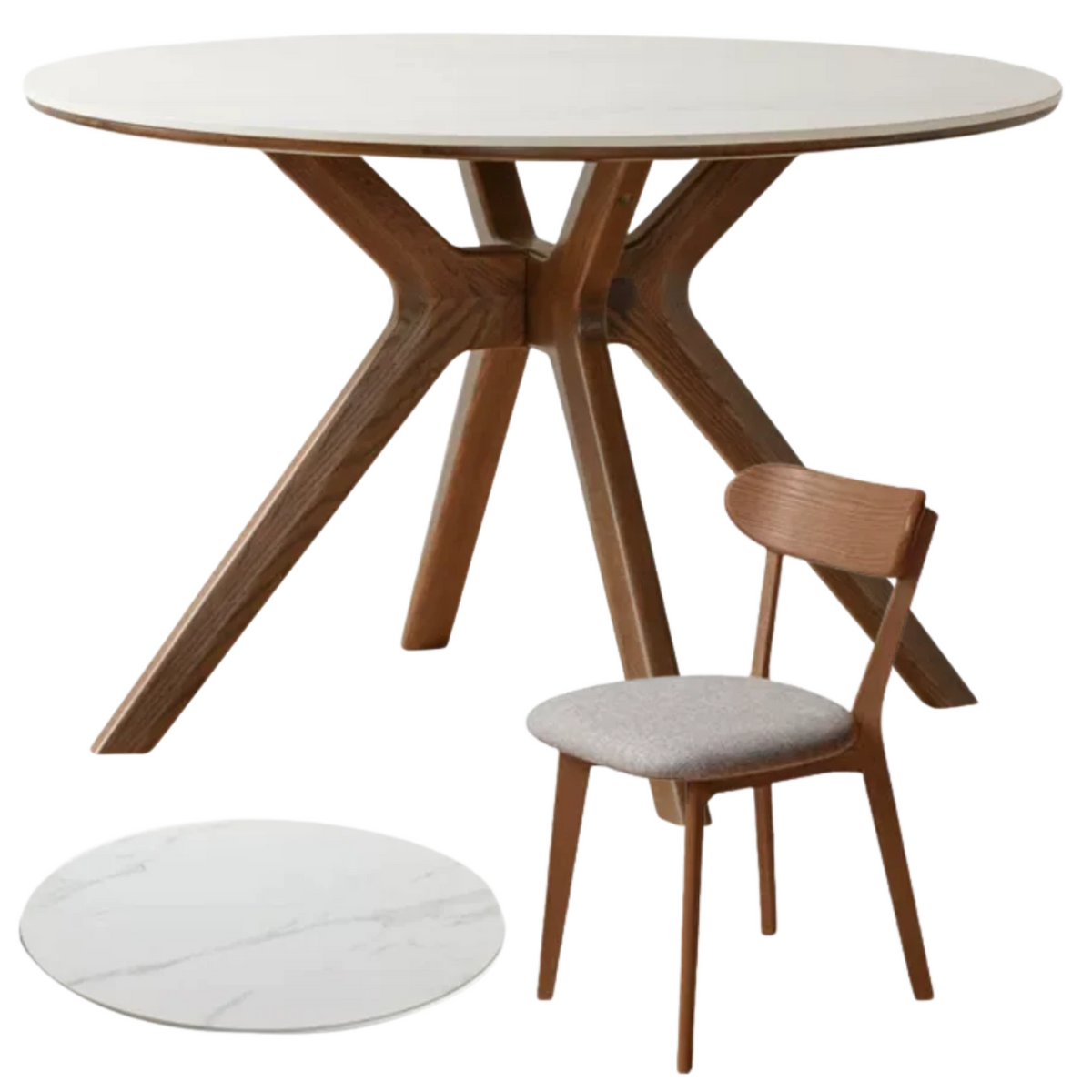 Oak Solid Wood Round Dining Table with Optional Sintered Stone Top and Chairs
