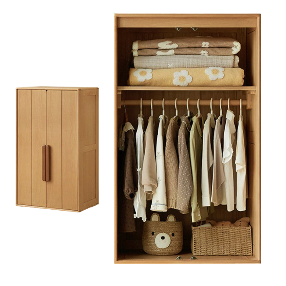 Oak, Beech Solid Wood Kids Wardrobe Free Combination