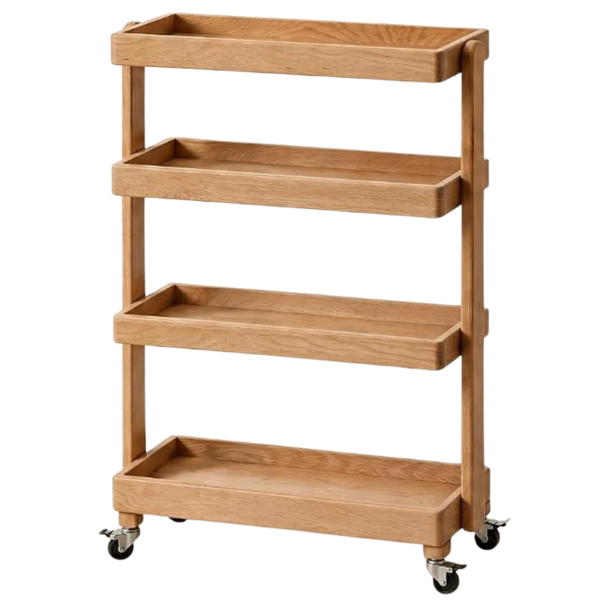 Oak Solid Wood Mobile Storage Rack Cart Ultra Narrow