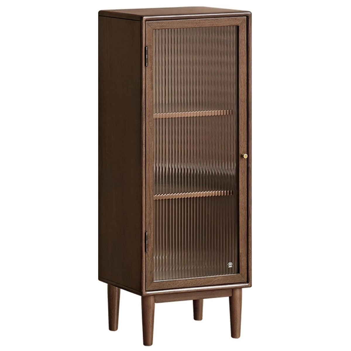 Solid Rubberwood Narrow Storage Cabinet with Fluted Glass Door and Adjustable Shelves