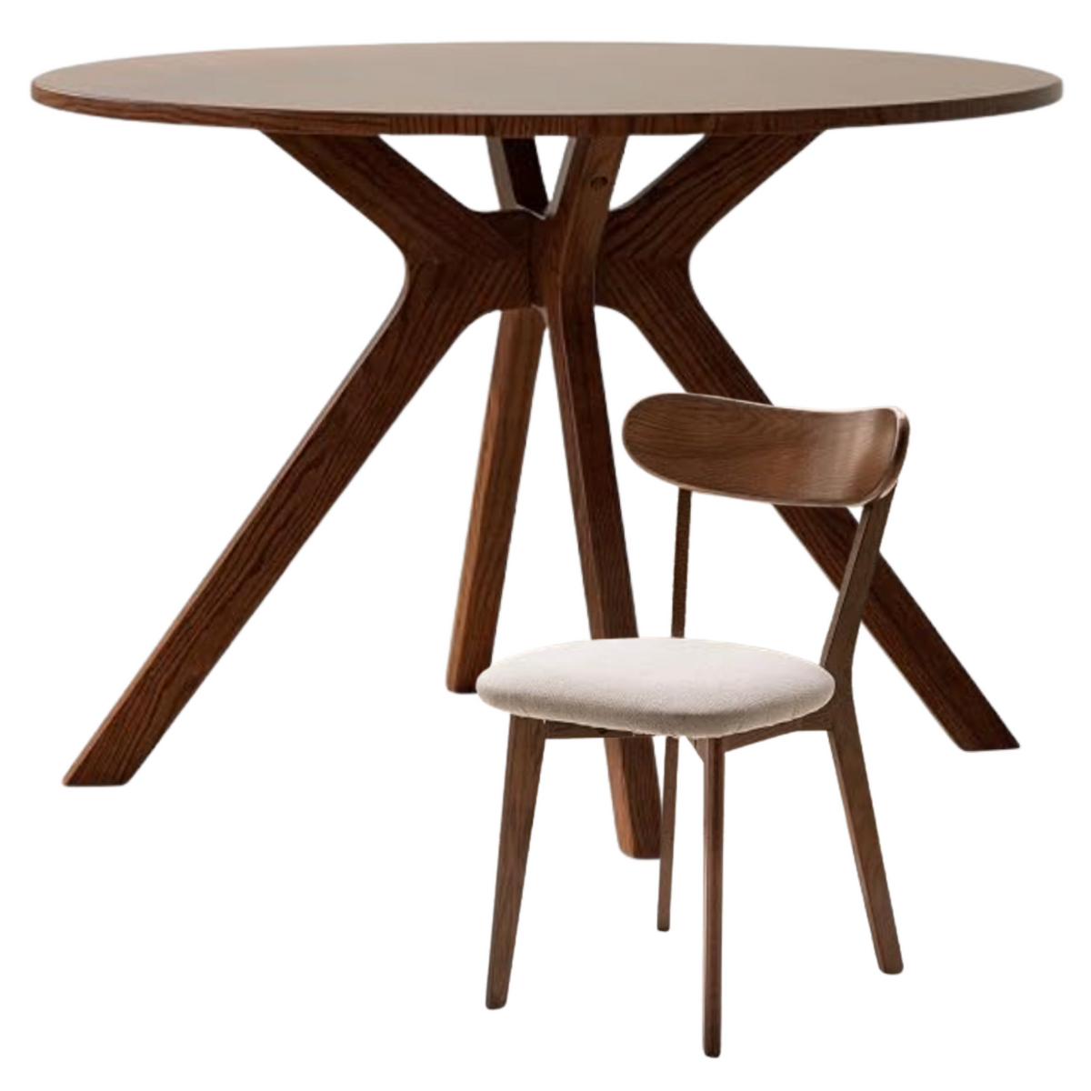 Black Walnut, Oak Solid Wood Round Dining Table with X-Shape Crossed Legs