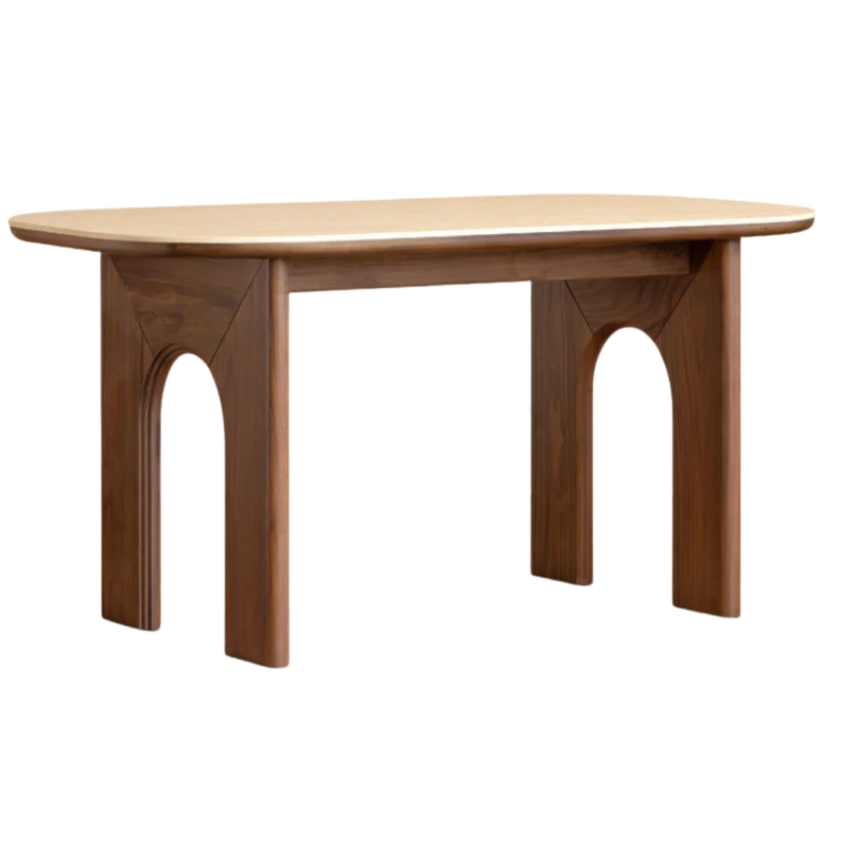 Black Walnut, Oak Solid Wood Oval Dining Table with Sculptural Arch Base