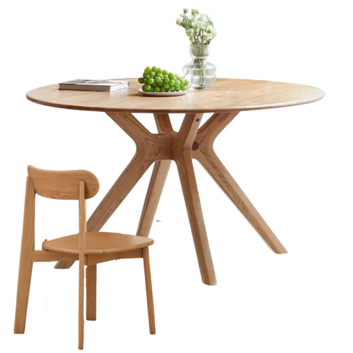 Black Walnut, Oak Solid Wood Round Dining Table with X-Shape Crossed Legs