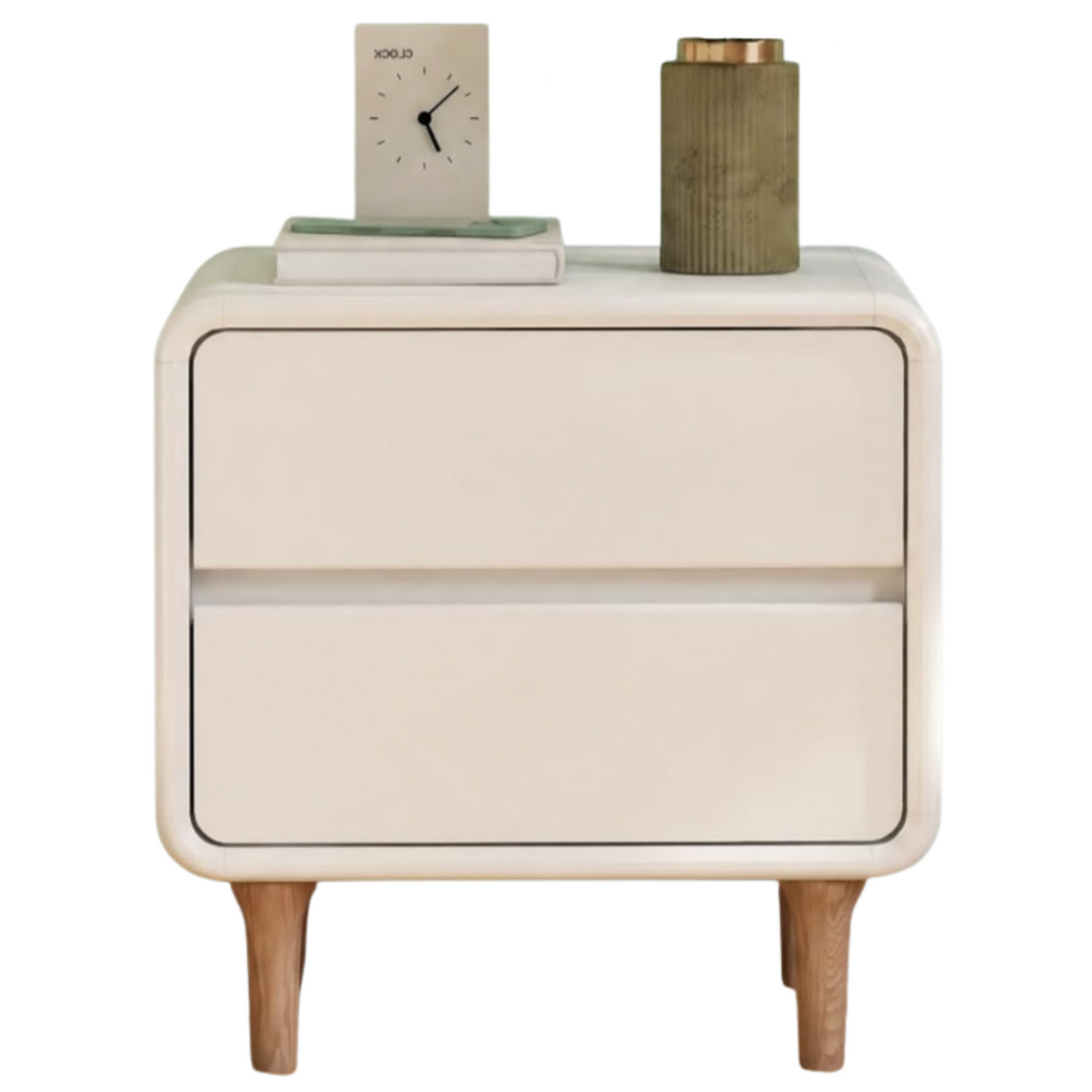 Rubberwood, Tulipwood Solid Wood Nightstand with Drawers, Creamy White