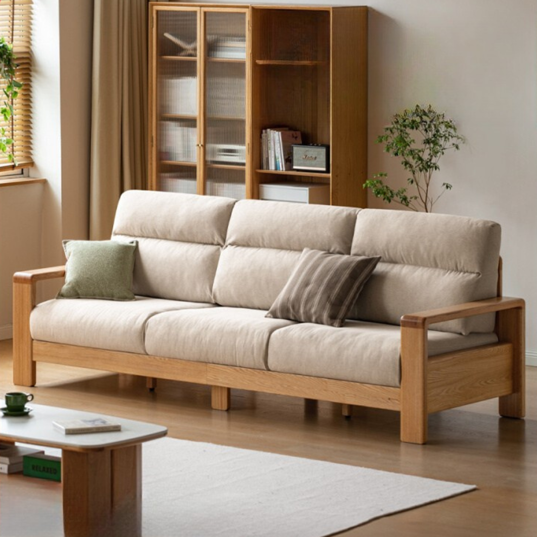 Oak Solid Wood Fabric Straight Sofa Modern