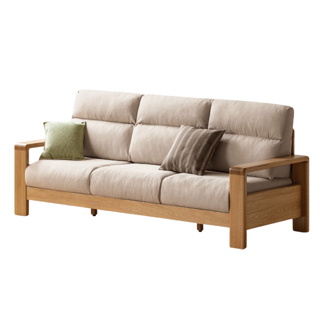 Oak Solid Wood Fabric Straight Sofa Modern