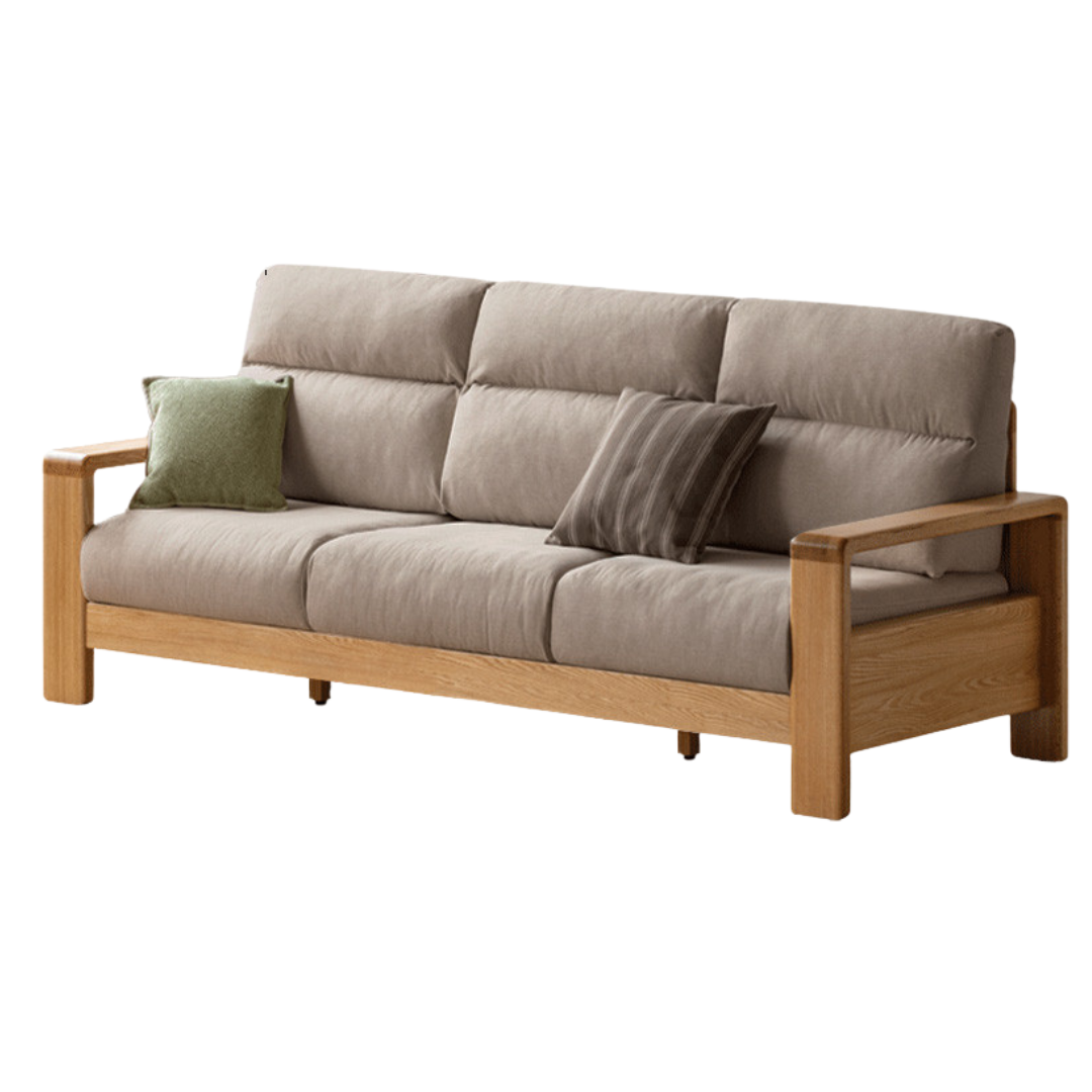 Oak Solid Wood Fabric Straight Sofa Modern