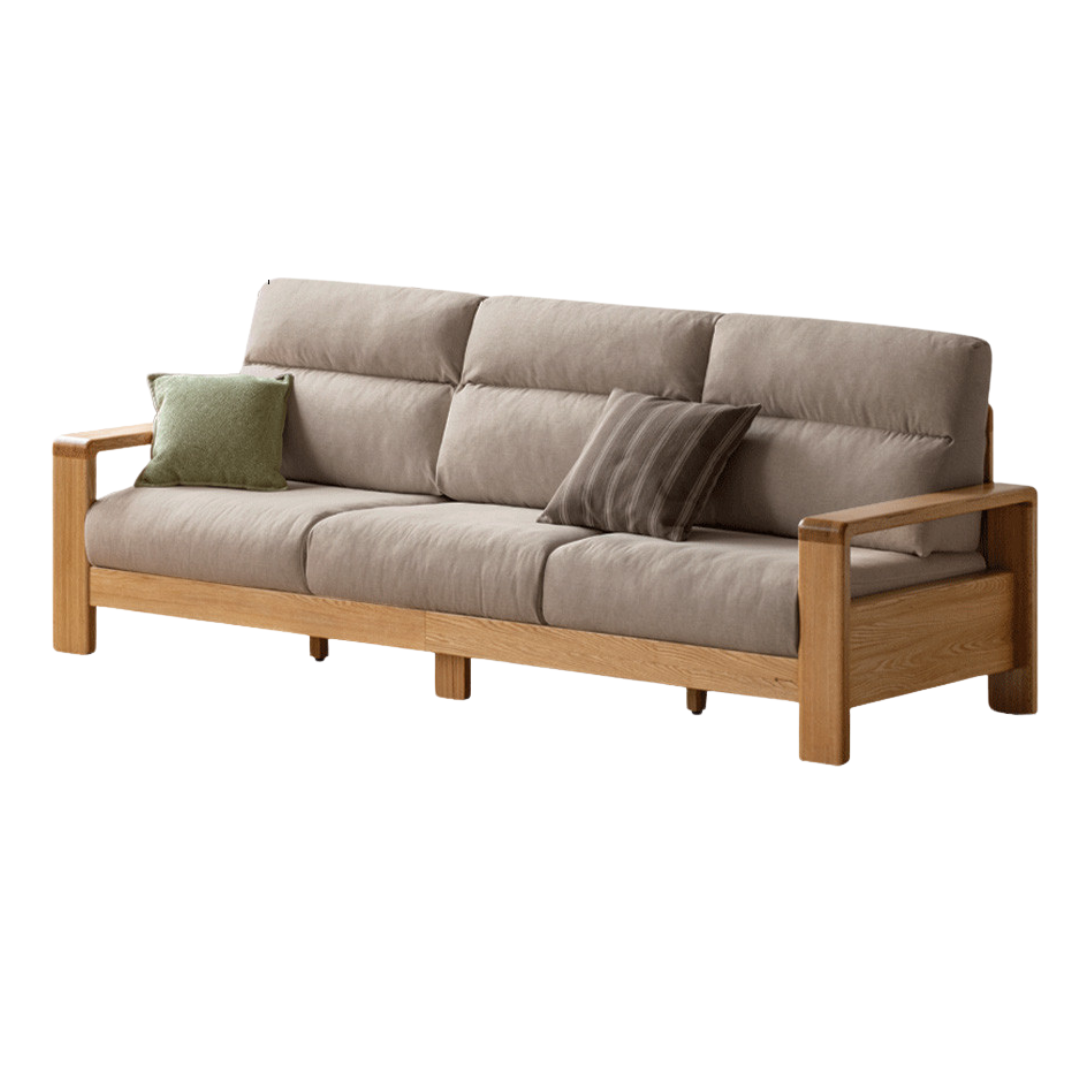 Oak Solid Wood Fabric Straight Sofa Modern