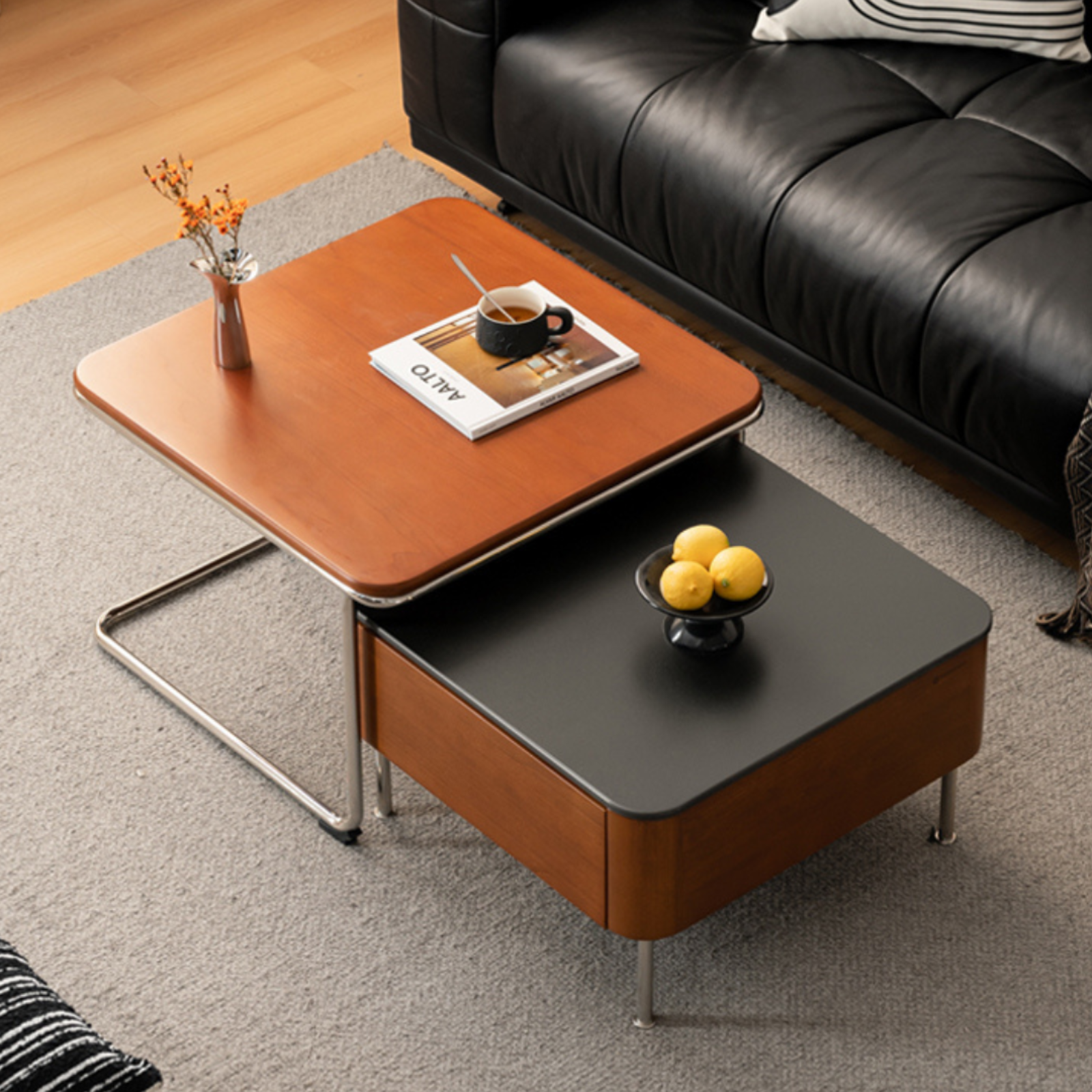 Poplar Solid Wood Rock Board Square Medieval Style Coffee Table