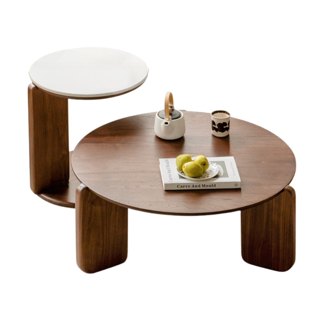 Black Walnut Solid Wood Rock Plate Round Coffee Table